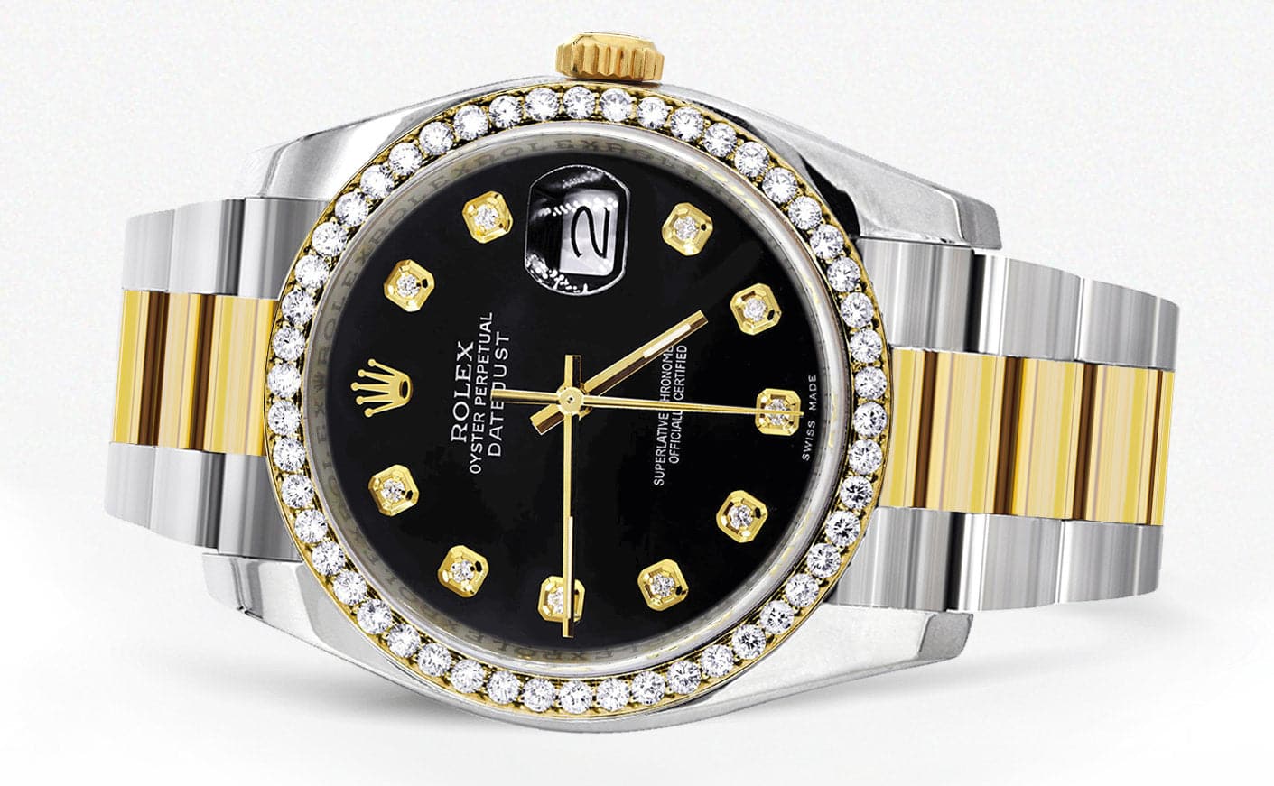 116233 | Diamond Gold Rolex Watch For Men | 36Mm | Black Dial | Oyster Band - Image 4