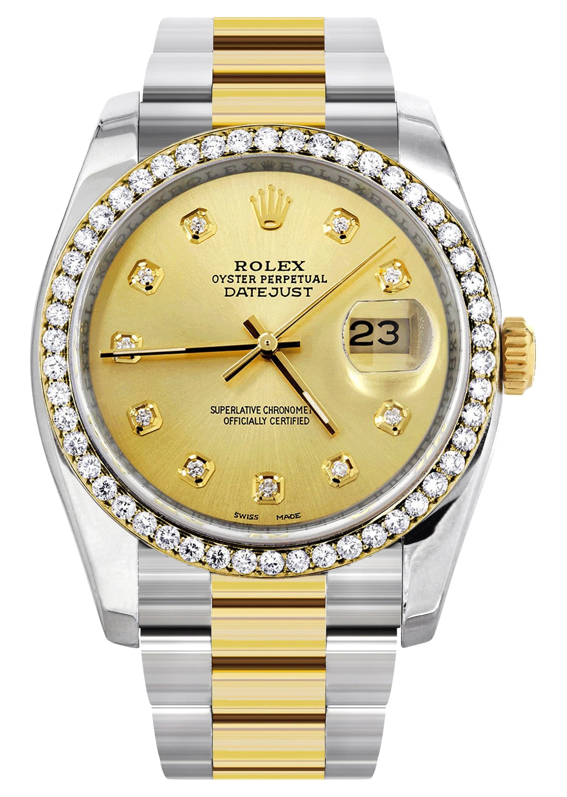 116233 | Diamond Gold Rolex Watch For Men | 36Mm | Gold Dial | Oyster Band