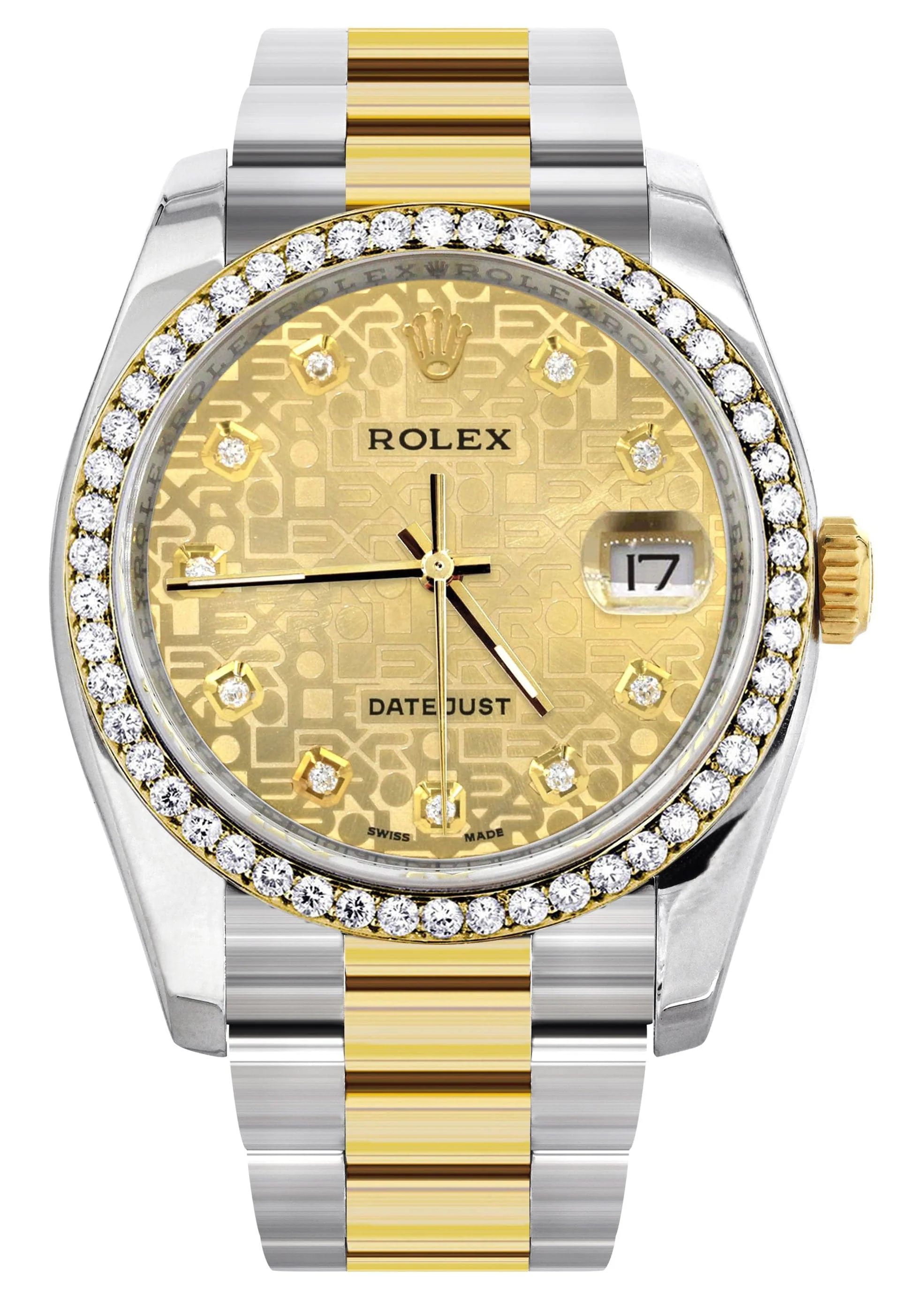 116233 | Diamond Gold Rolex Watch For Men | 36Mm | Gold Texture Dial | Oyster Band