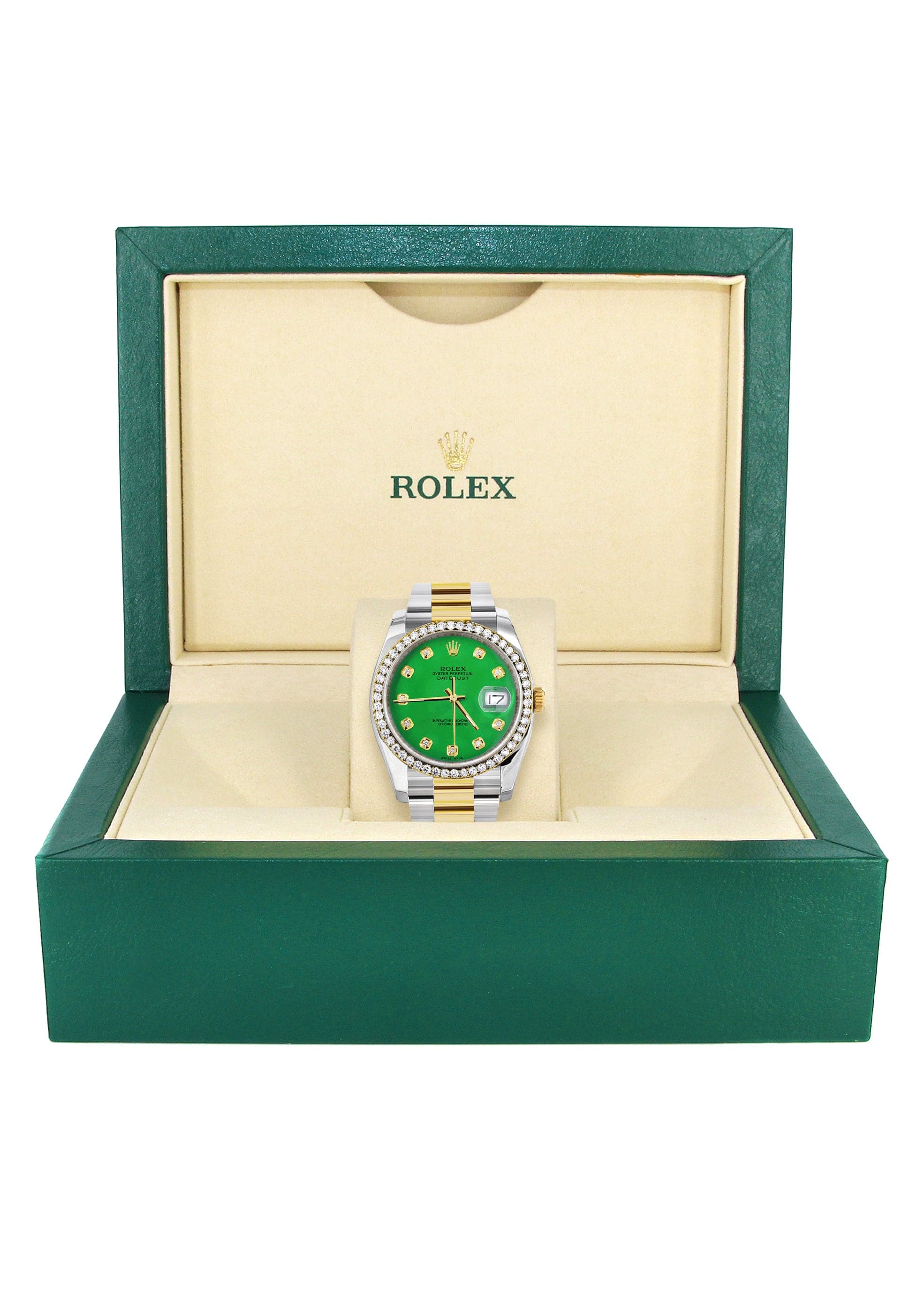 116233 | Diamond Gold Rolex Watch For Men | 36Mm | Green Dial | Oyster Band - Image 2