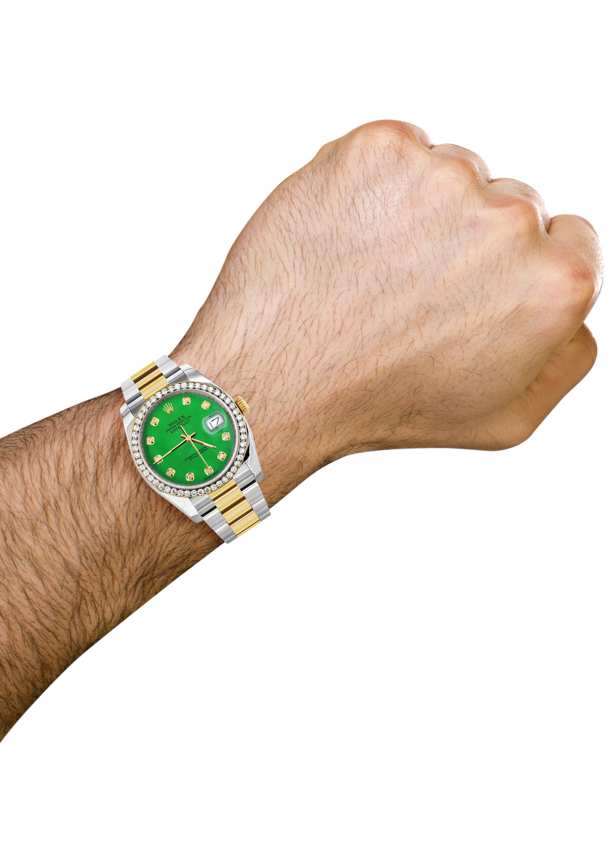 116233 | Diamond Gold Rolex Watch For Men | 36Mm | Green Dial | Oyster Band - Image 3