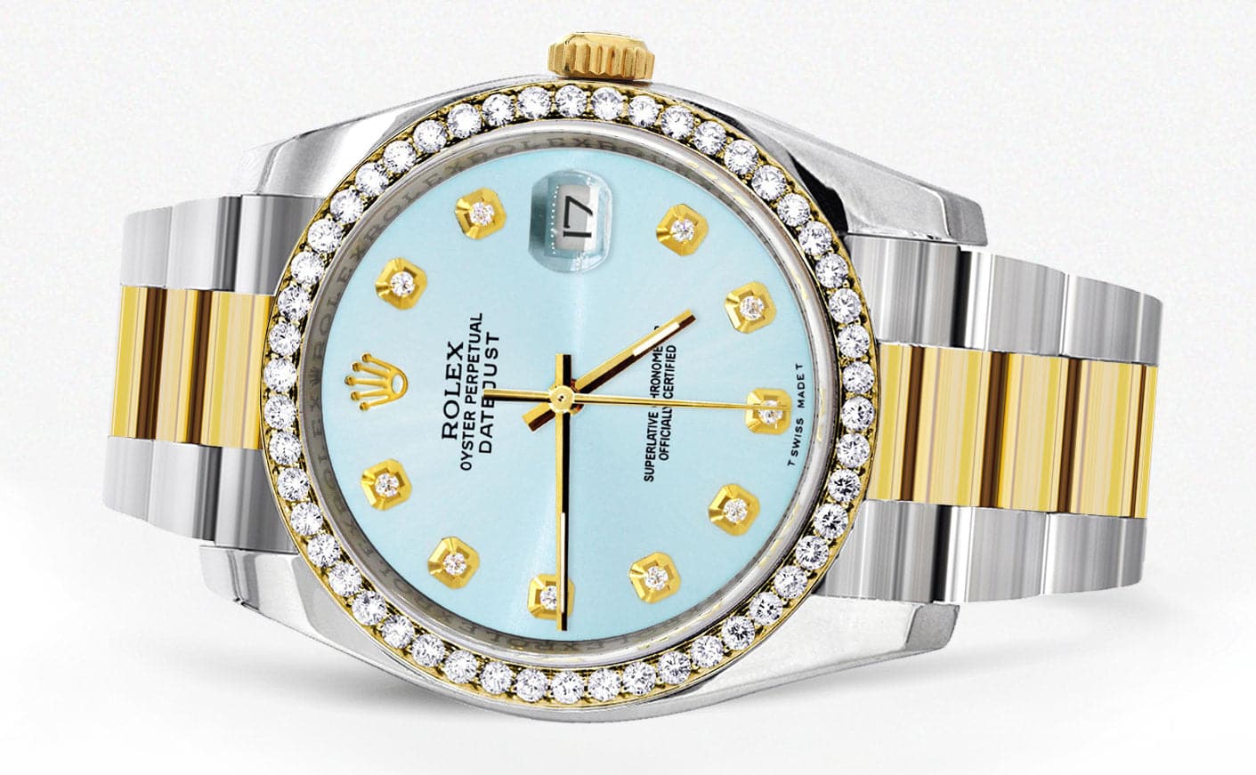 116233 | Diamond Gold Rolex Watch For Men | 36Mm | Light Blue Dial | Oyster Band - Image 4