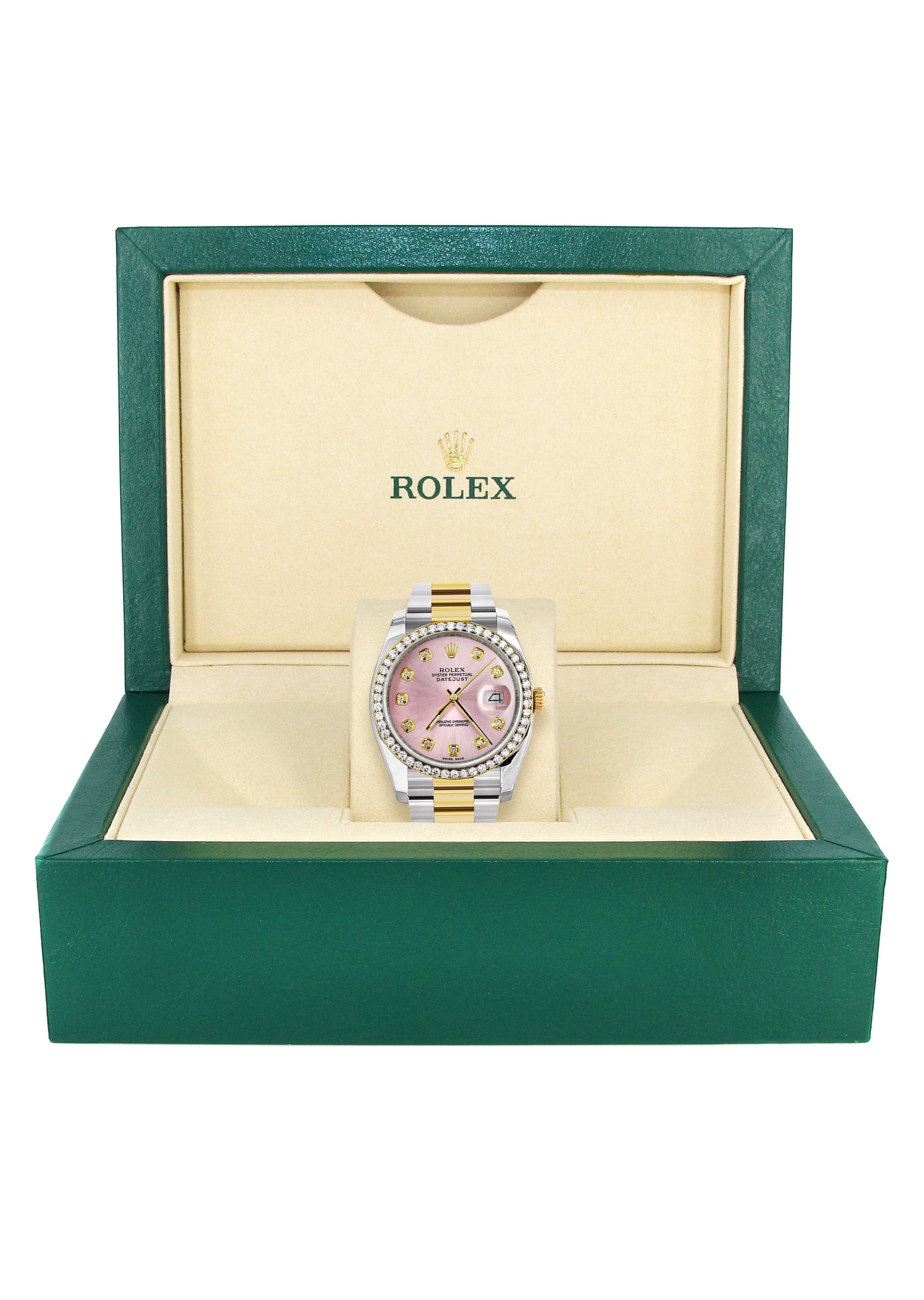 116233 | Diamond Gold Rolex Watch For Men | 36Mm | Pink Dial | Oyster Band - Image 2