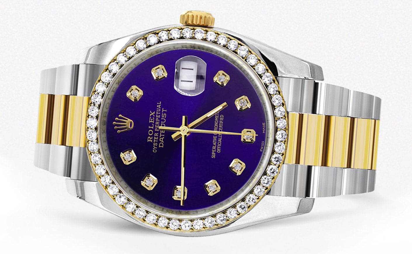 116233 | Diamond Gold Rolex Watch For Men | 36Mm | Royal Blue Dial | Oyster Band - Image 4