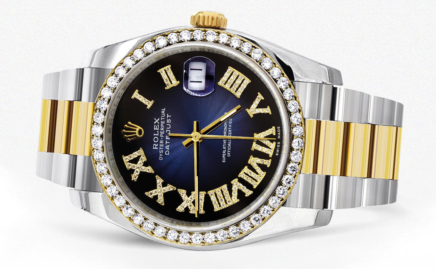 116233 | Gold & Steel Rolex Datejust Watch | 36Mm | Blue Black Roman Diamond Dial | Oyster Band - Image 3