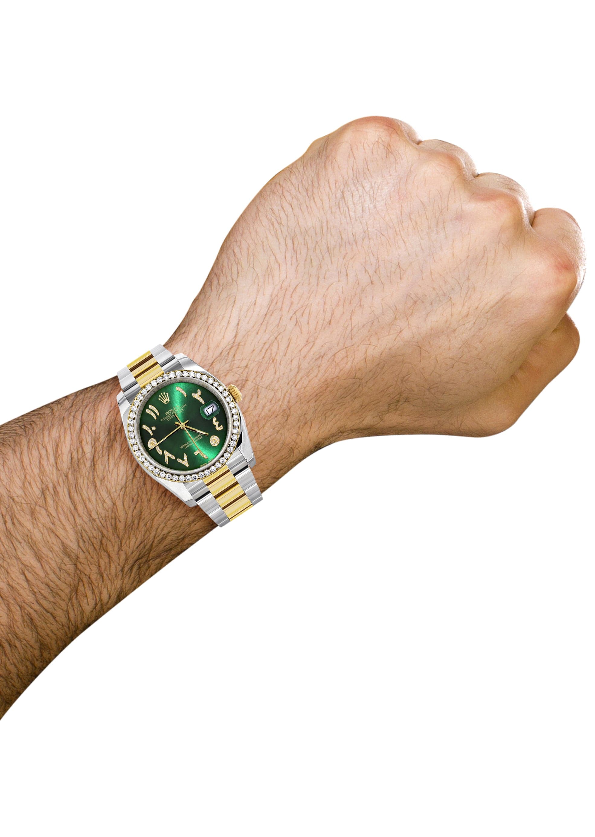 116233 | Gold & Steel Rolex Datejust Watch | 36Mm | Green Arabic Diamond Dial | Oyster Band - Image 3