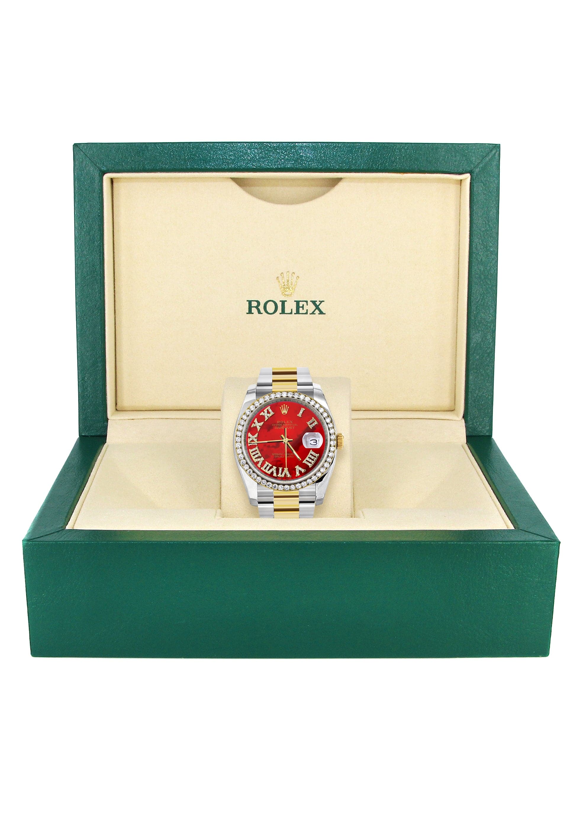 116233 | Gold & Steel Rolex Datejust Watch | 36Mm | Red Mother Of Pearl Roman Diamond Dial | Oyster Band - Image 2