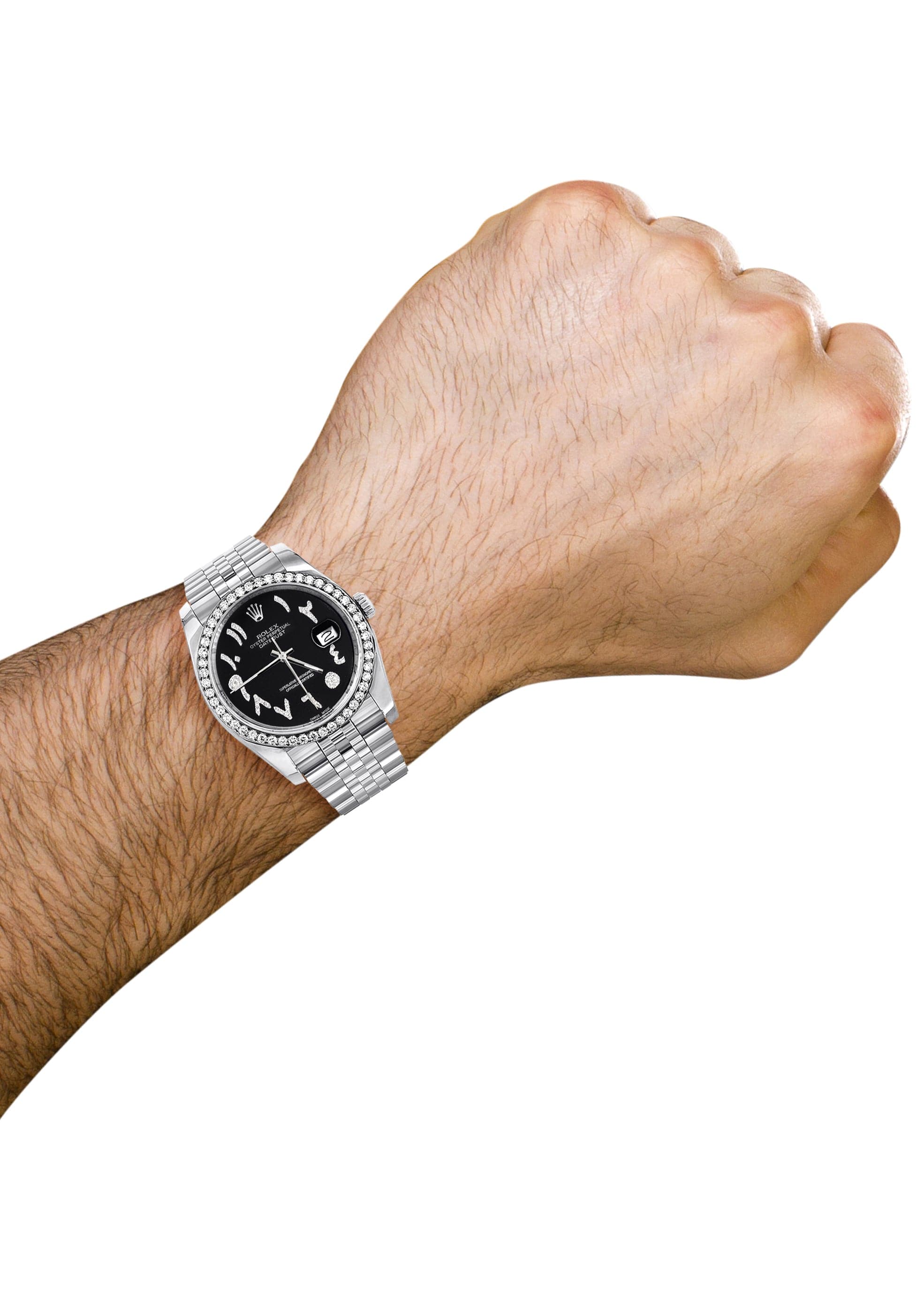 116200 | Hidden Clasp | Diamond Rolex Datejust Watch | 36Mm | Black Arabic Diamond Dial | Jubilee Band - Image 3