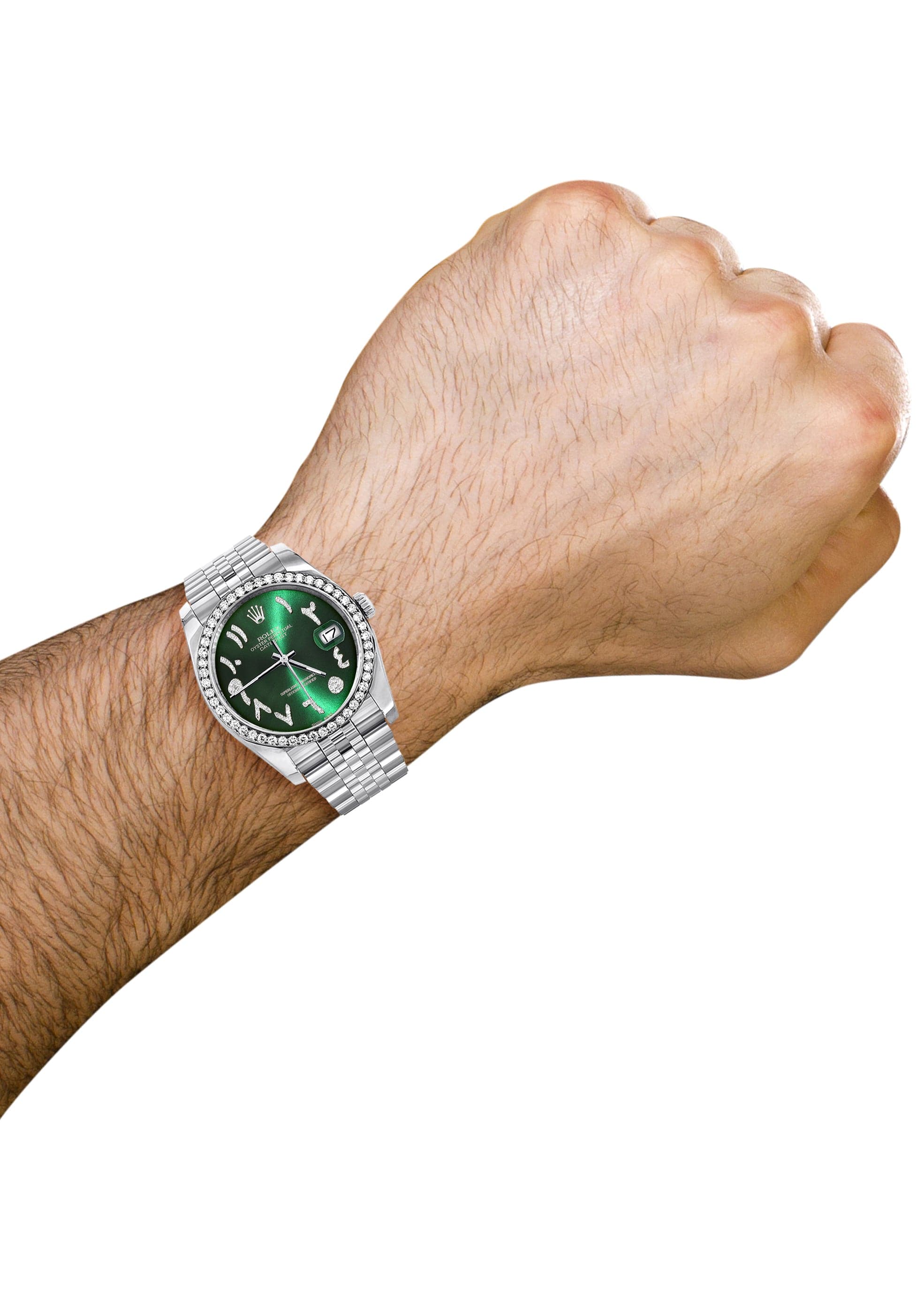 116200 | Hidden Clasp | Diamond Rolex Datejust Watch | 36Mm | Green Arabic Diamond Dial | Jubilee Band - Image 3