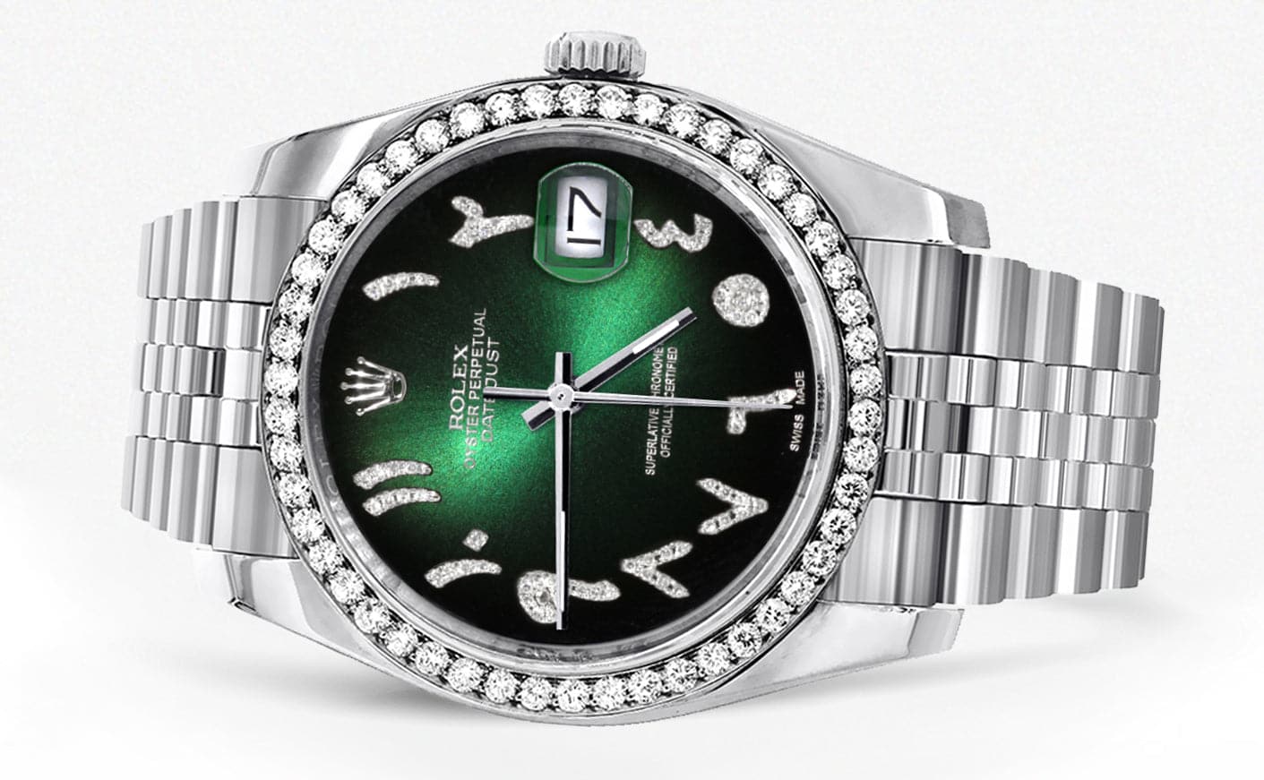 116200 | Hidden Clasp | Diamond Rolex Datejust Watch | 36Mm | Green Black Arabic Diamond Dial | Jubilee Band - Image 2