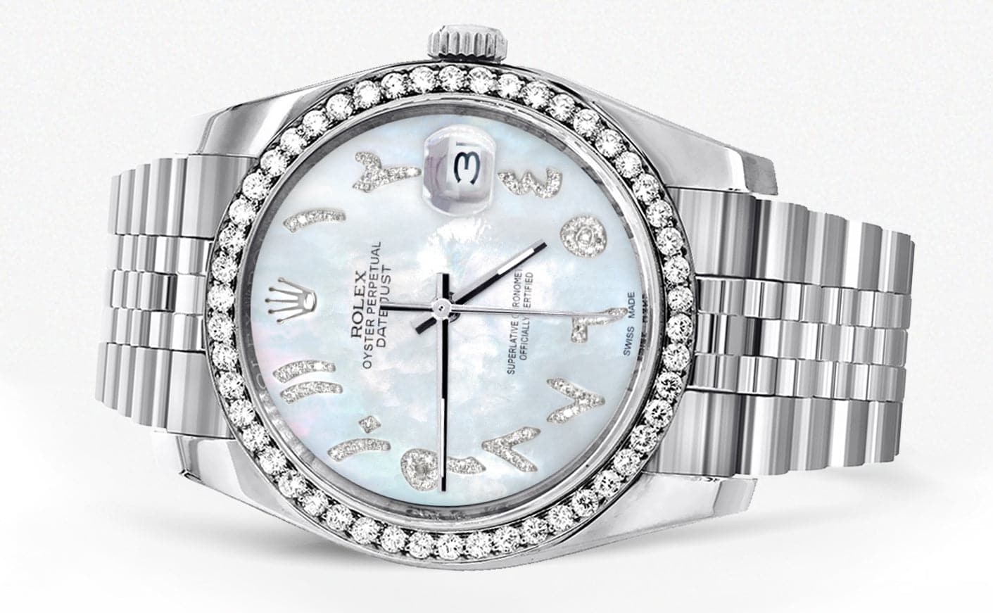 116200 | Hidden Clasp | Diamond Rolex Datejust Watch | 36Mm | Mother of Pearl Arabic Diamond Dial | Jubilee Band - Image 2