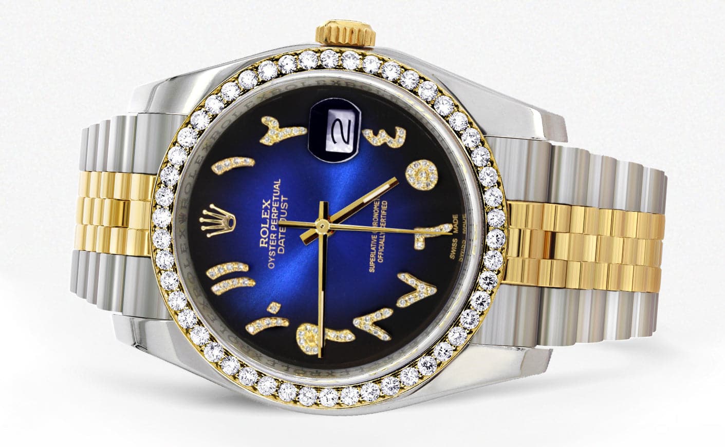116233 | Hidden Clasp | Gold & Steel Rolex Datejust Watch | 36Mm | Blue Black Arabic Diamond Dial | Jubilee Band - Image 2