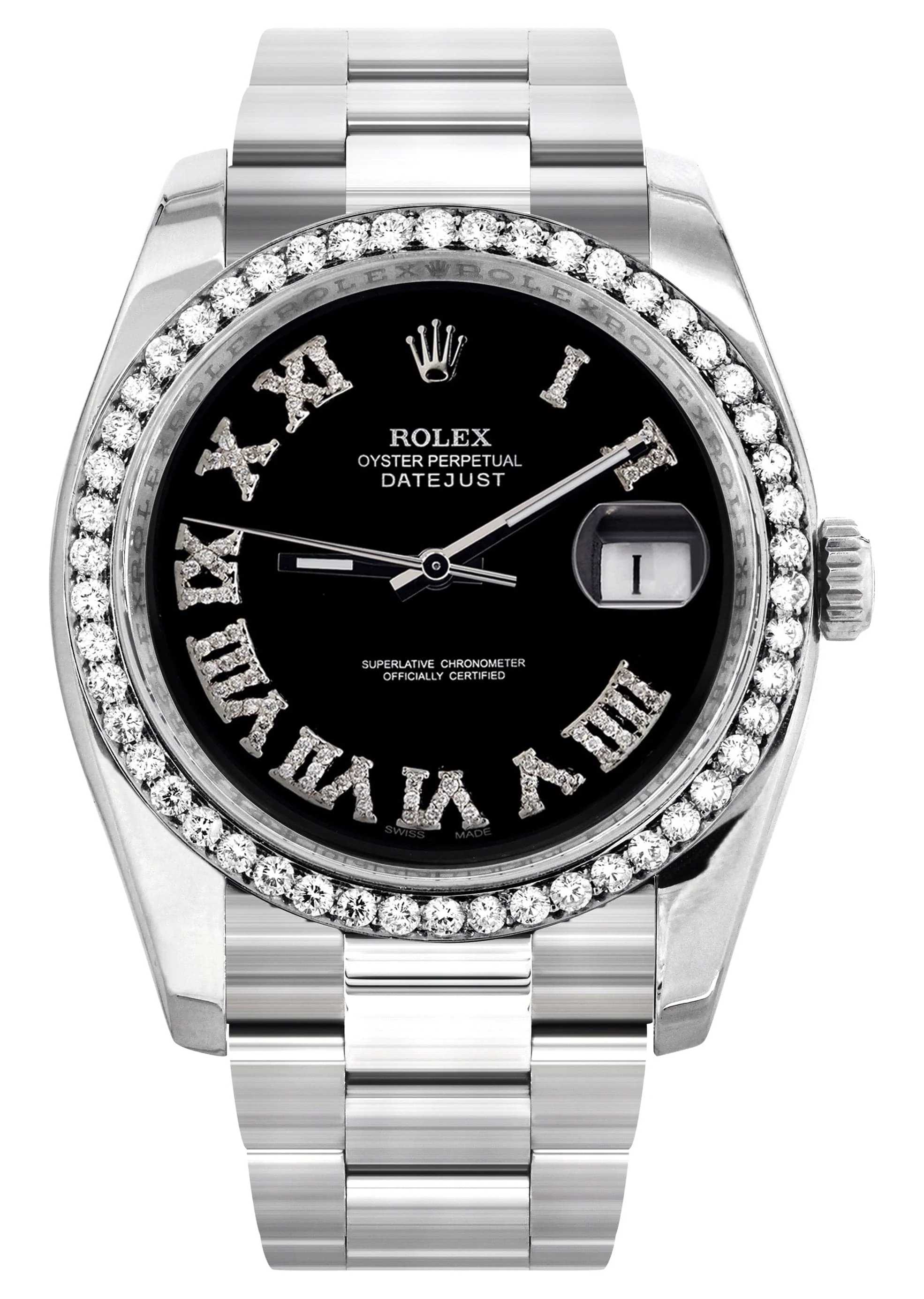 116200 | Rolex Datejust Watch | 36Mm | Black Roman Dial | Oyster Band