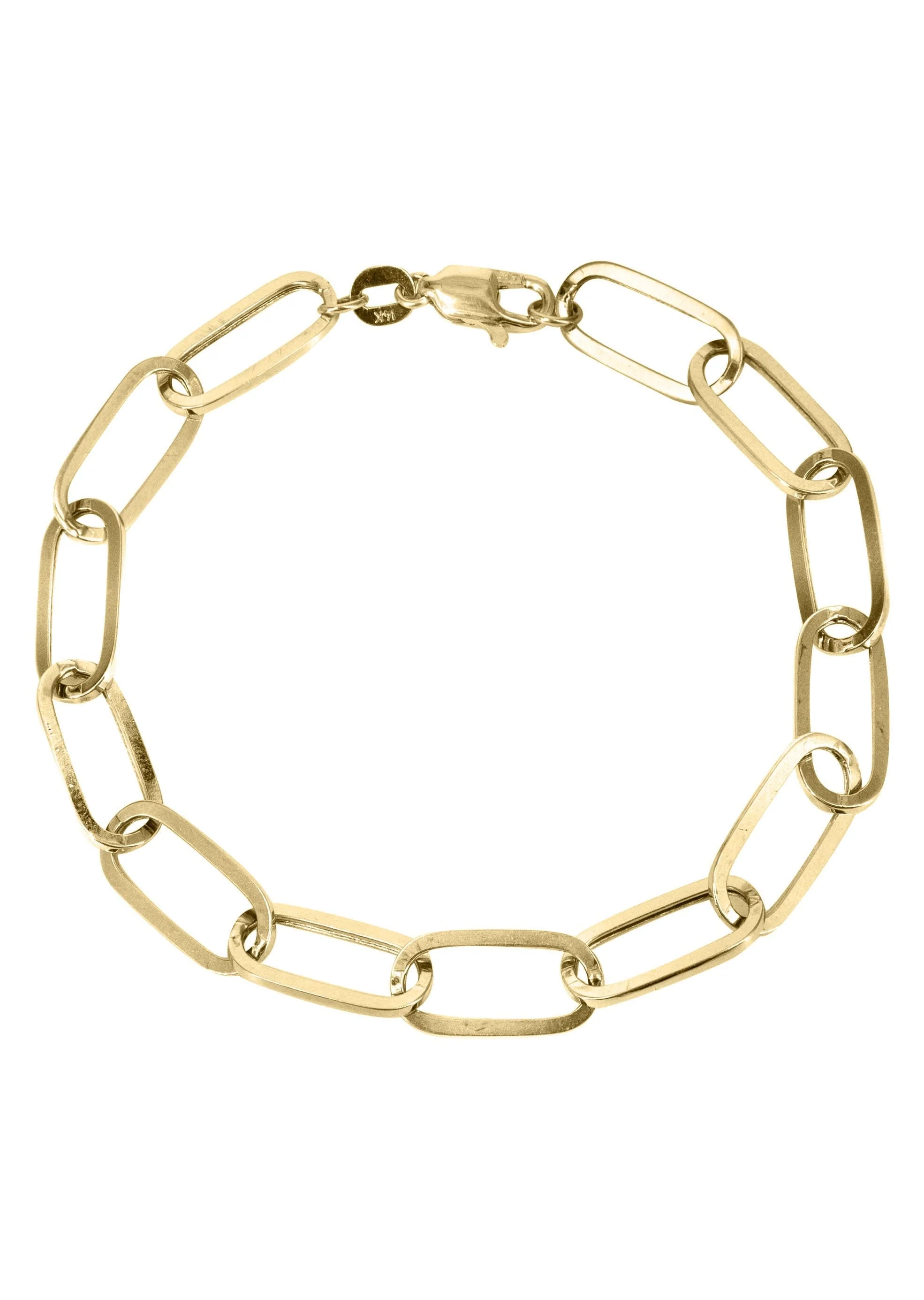 Semi Solid Paper Clip Yellow Gold Bracelet 10K & 14K