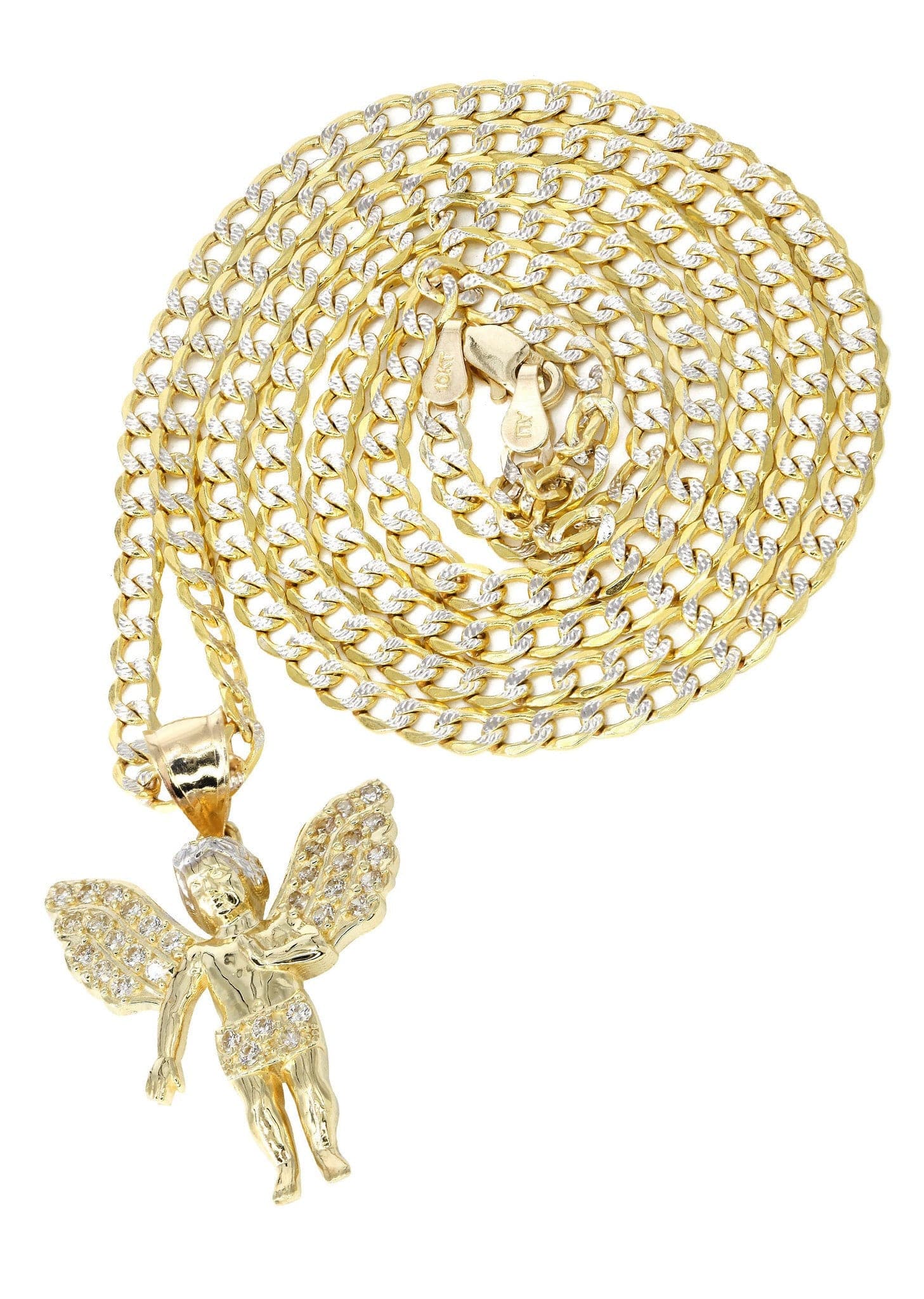 10K Yellow Gold Pave Angel Necklace | Appx. 8.5 Grams