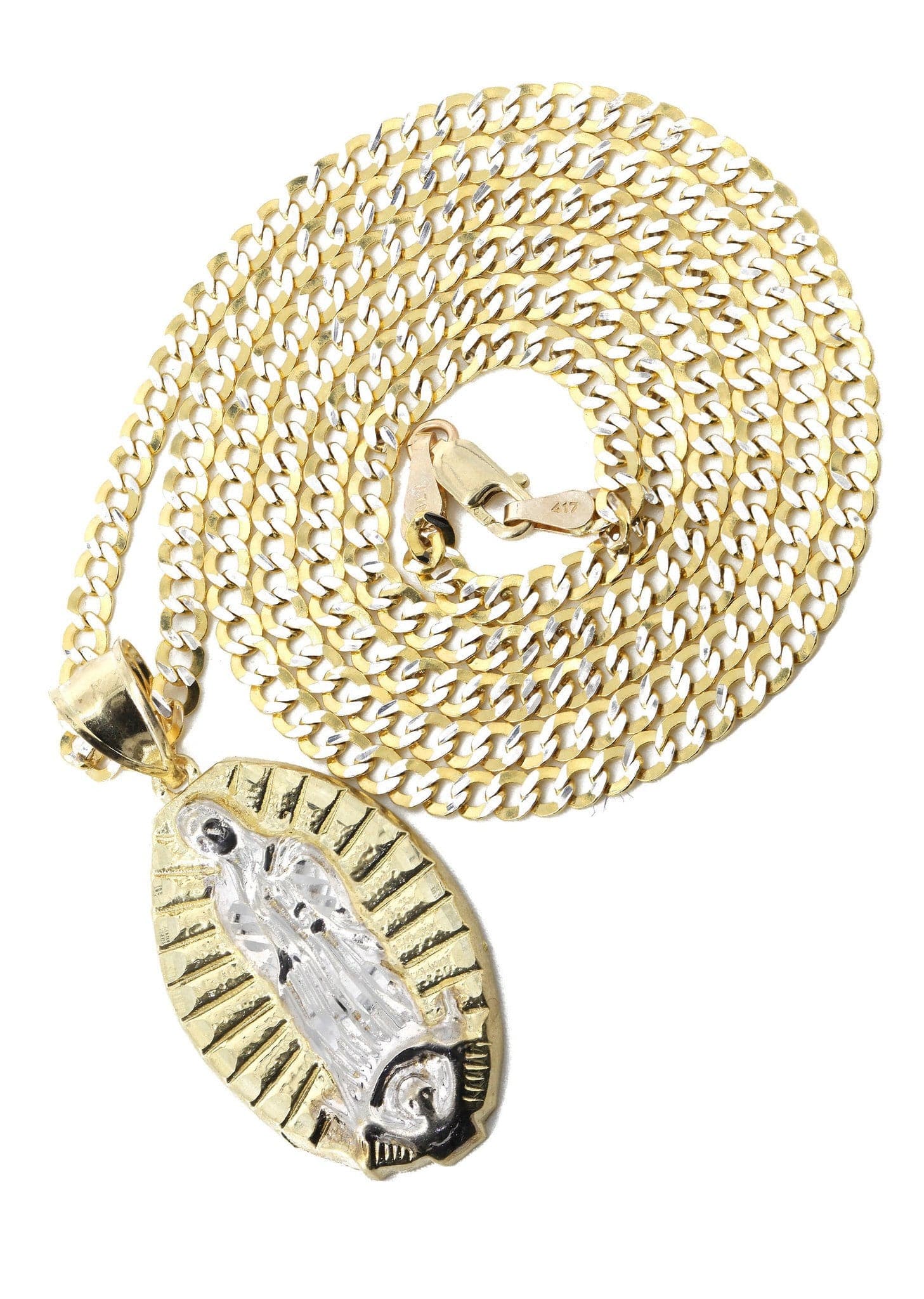 10K Yellow Gold Pave & Virgin Mary Piece Chain | Appx. 9 Grams