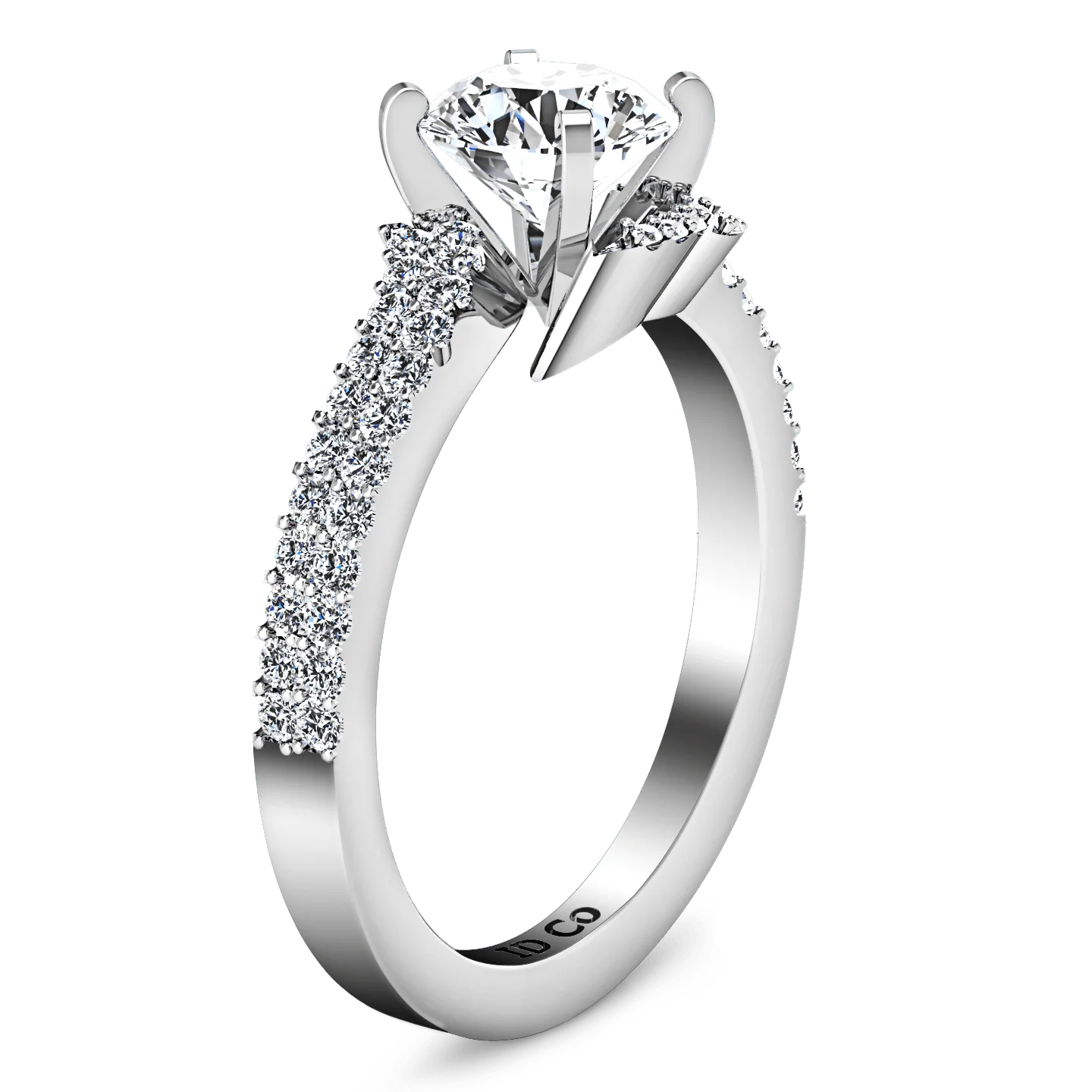 Pave Round Diamond Engagement Ring Amber 14K White Gold - Image 2