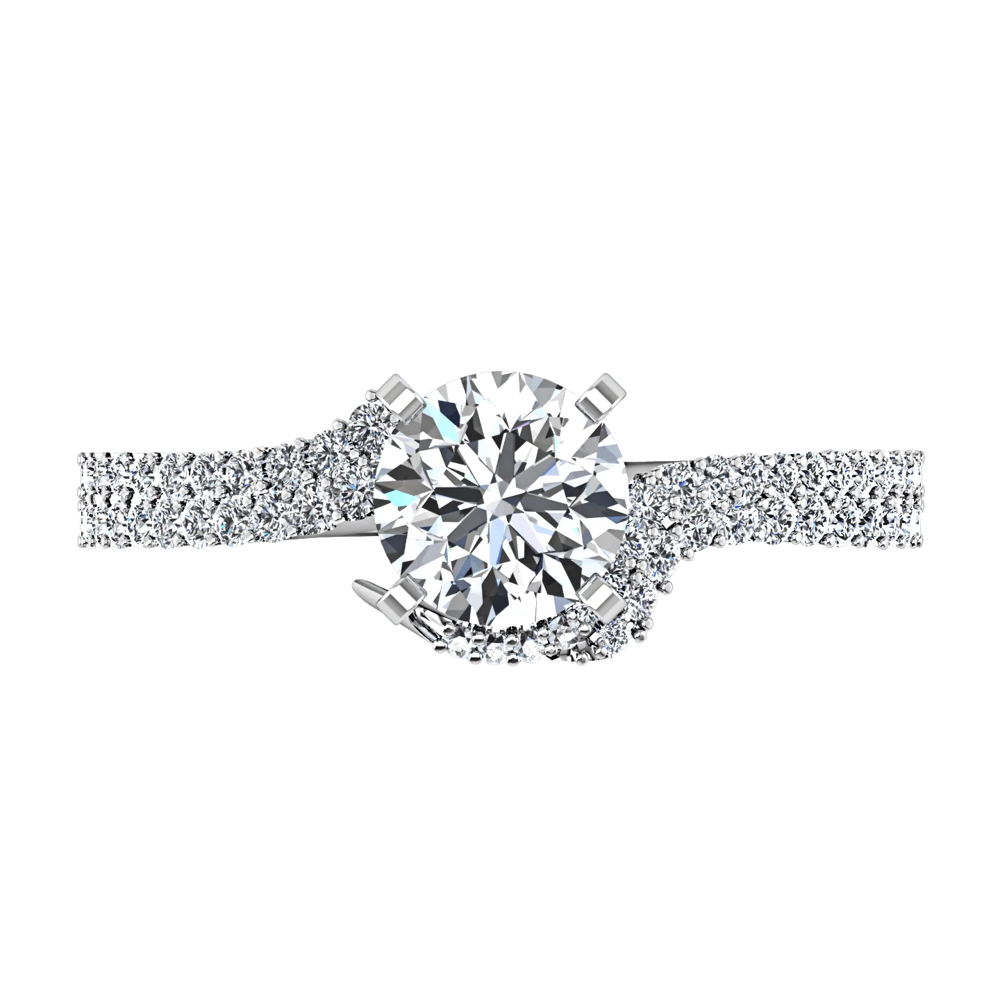 Pave Round Diamond Engagement Ring Amber 14K White Gold - Image 4