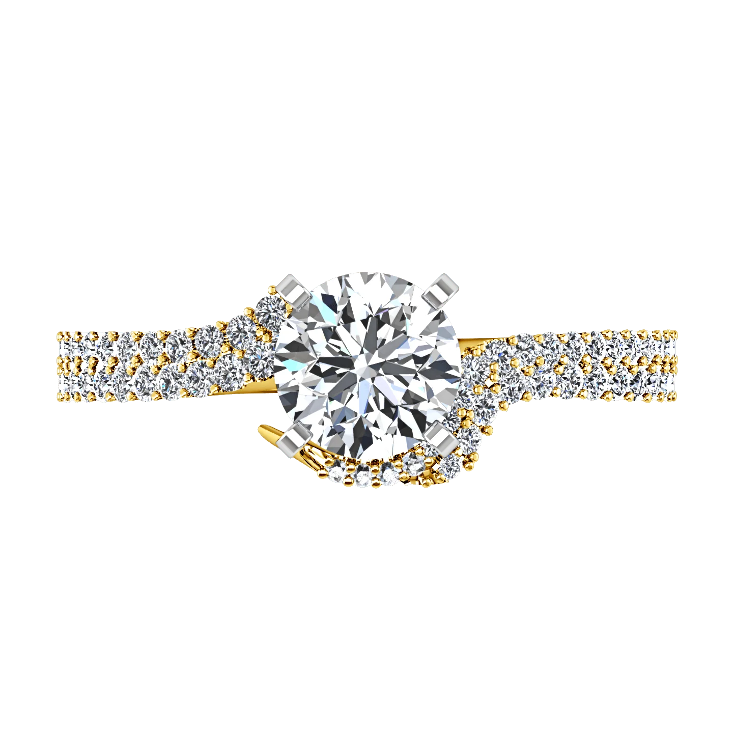 Pave Diamond EngagementRing Amber 14K Yellow Gold - Image 4