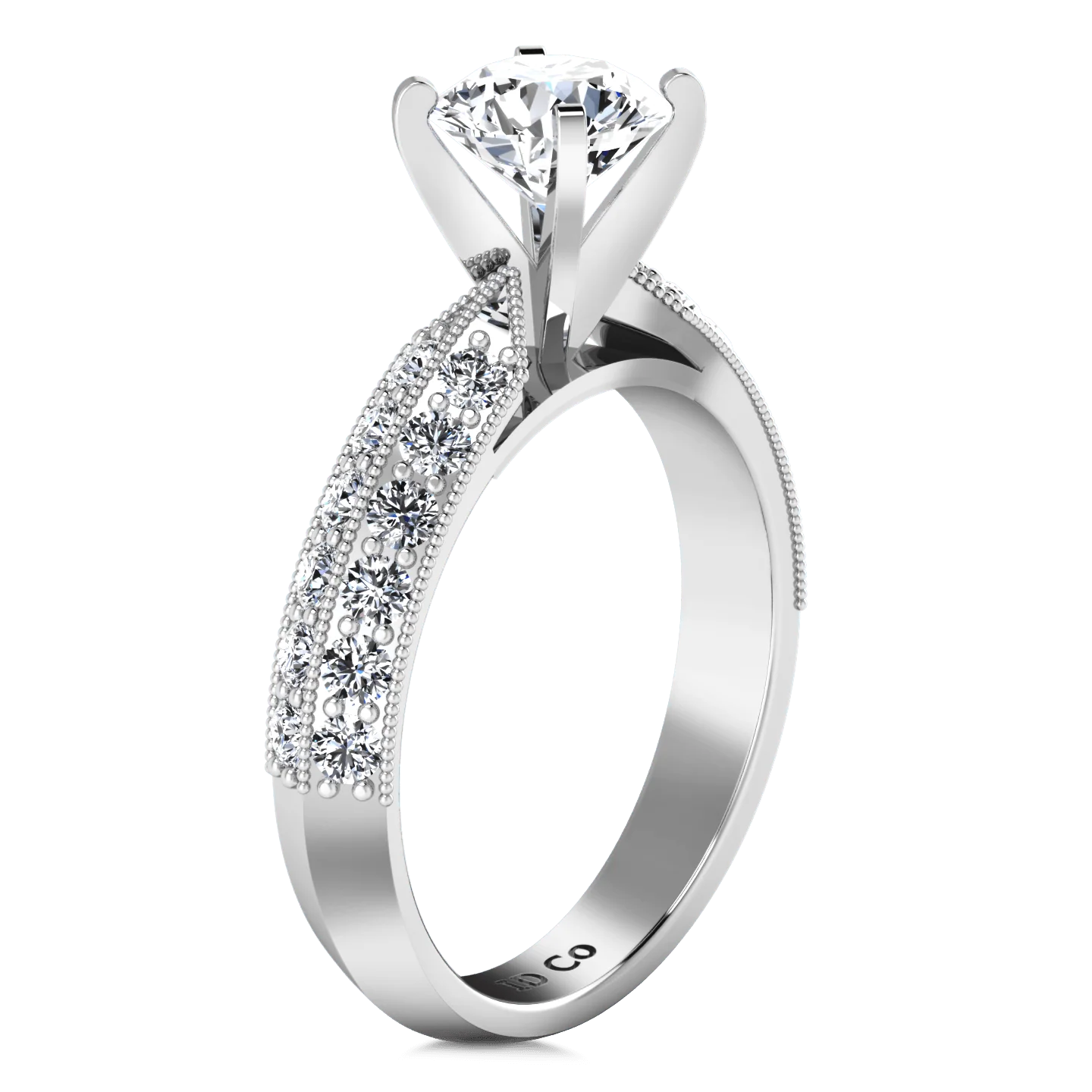 Round Diamond Pave Engagement Ring Amore 14K White Gold - Image 2