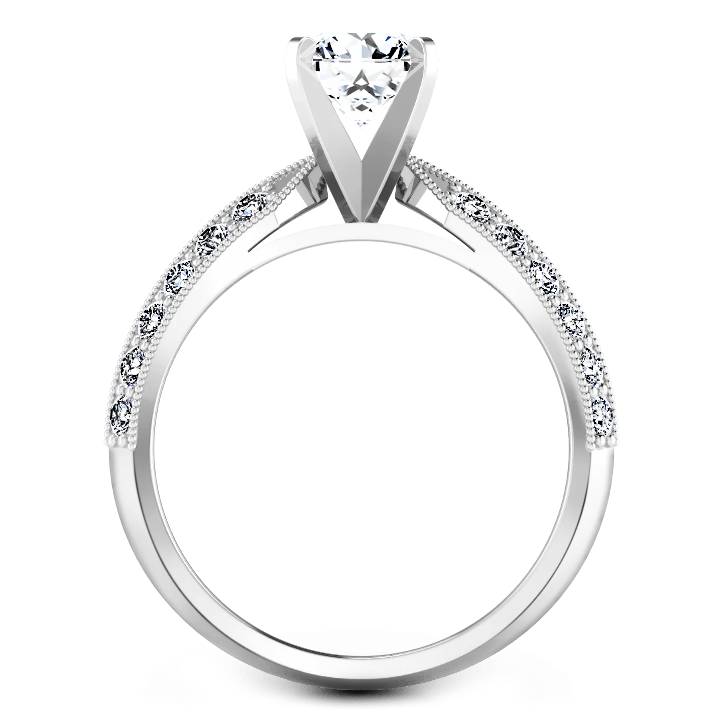 Round Diamond Pave Engagement Ring Amore 14K White Gold - Image 3
