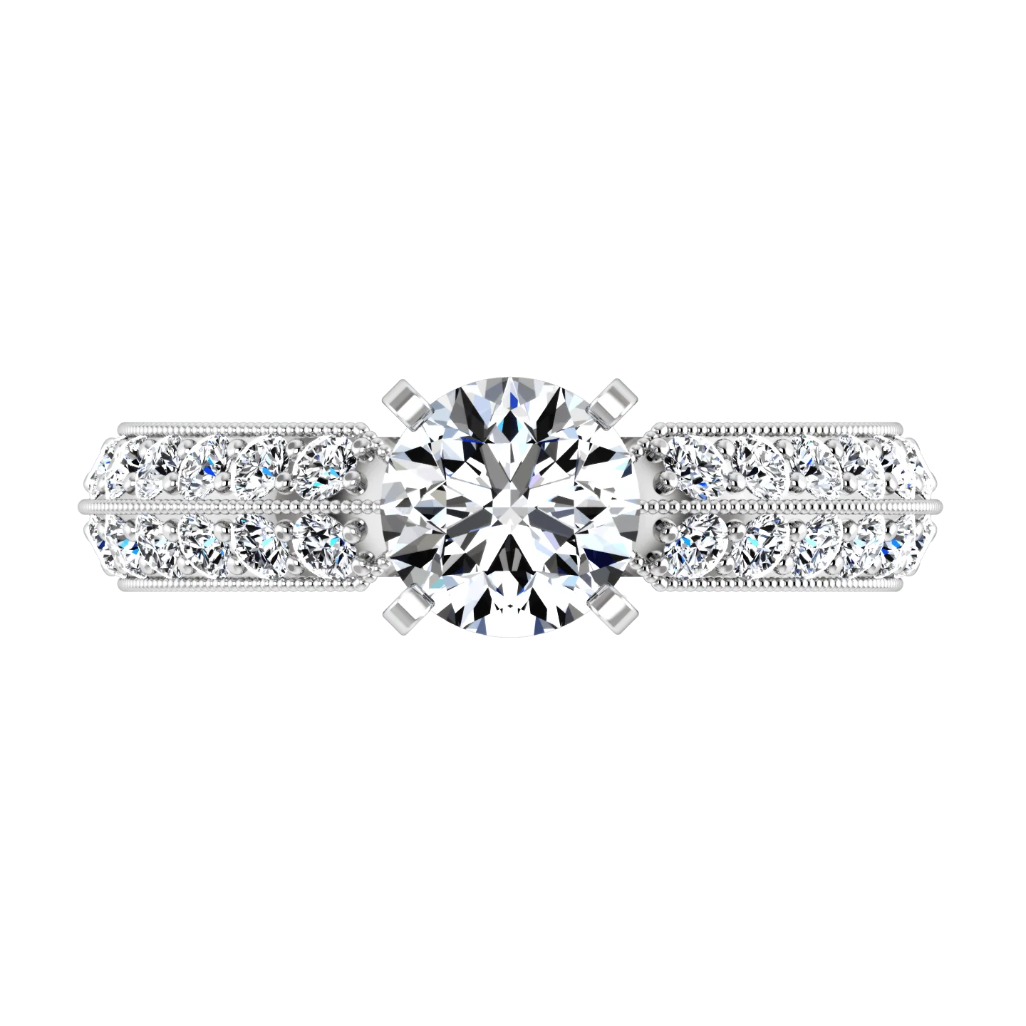 Round Diamond Pave Engagement Ring Amore 14K White Gold - Image 4