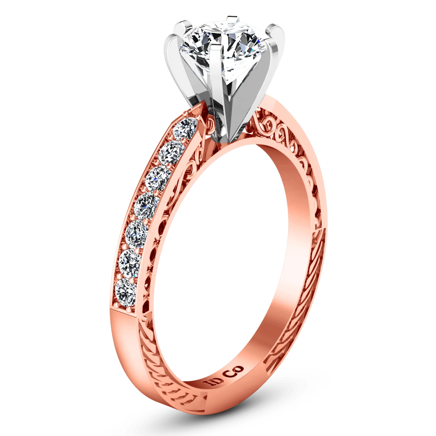 Pave Diamond Engagement Ring Arabesque 14K Rose Gold - Image 2