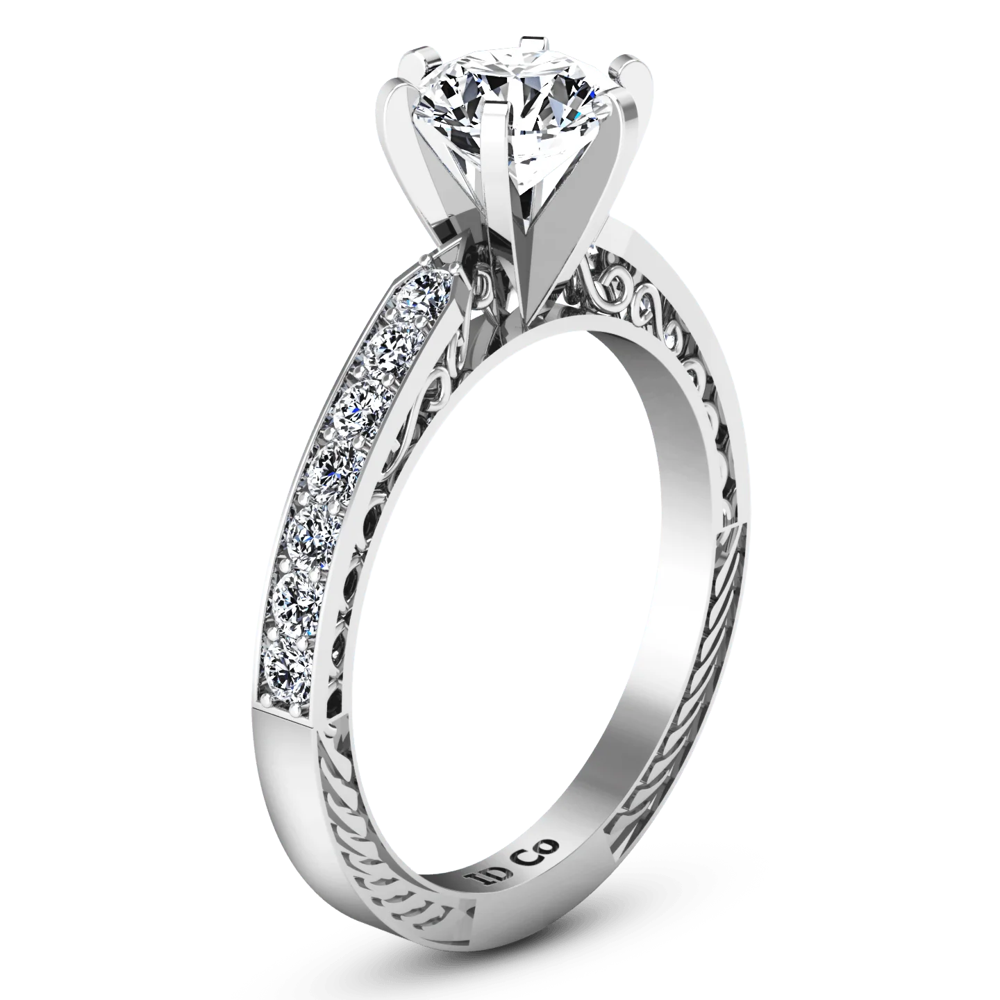 Round Diamond Pave Engagement Ring Arabesque 14K White Gold - Image 2