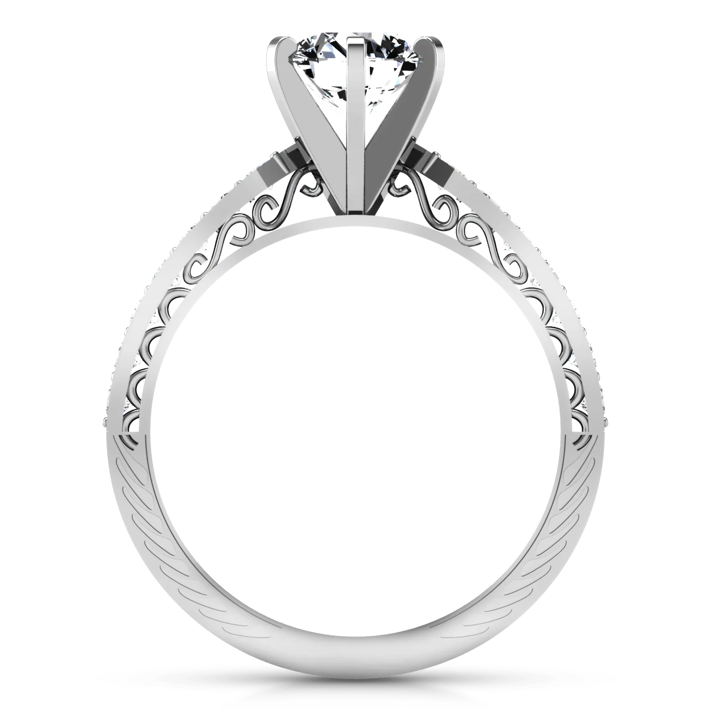 Round Diamond Pave Engagement Ring Arabesque 14K White Gold - Image 3