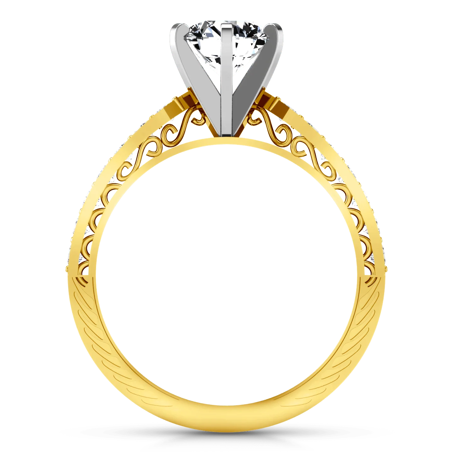 Pave Diamond EngagementRing Arabesque 14K Yellow Gold - Image 3