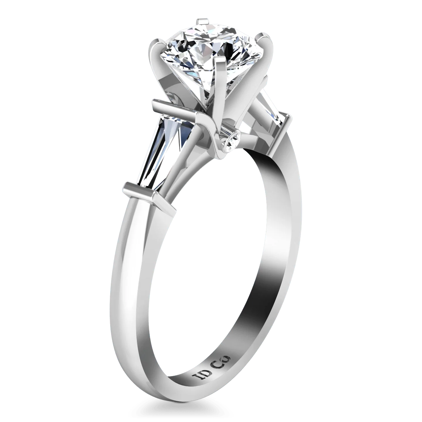 Round Diamond Pave Engagement Ring Classic Baguette 14K White Gold - Image 2