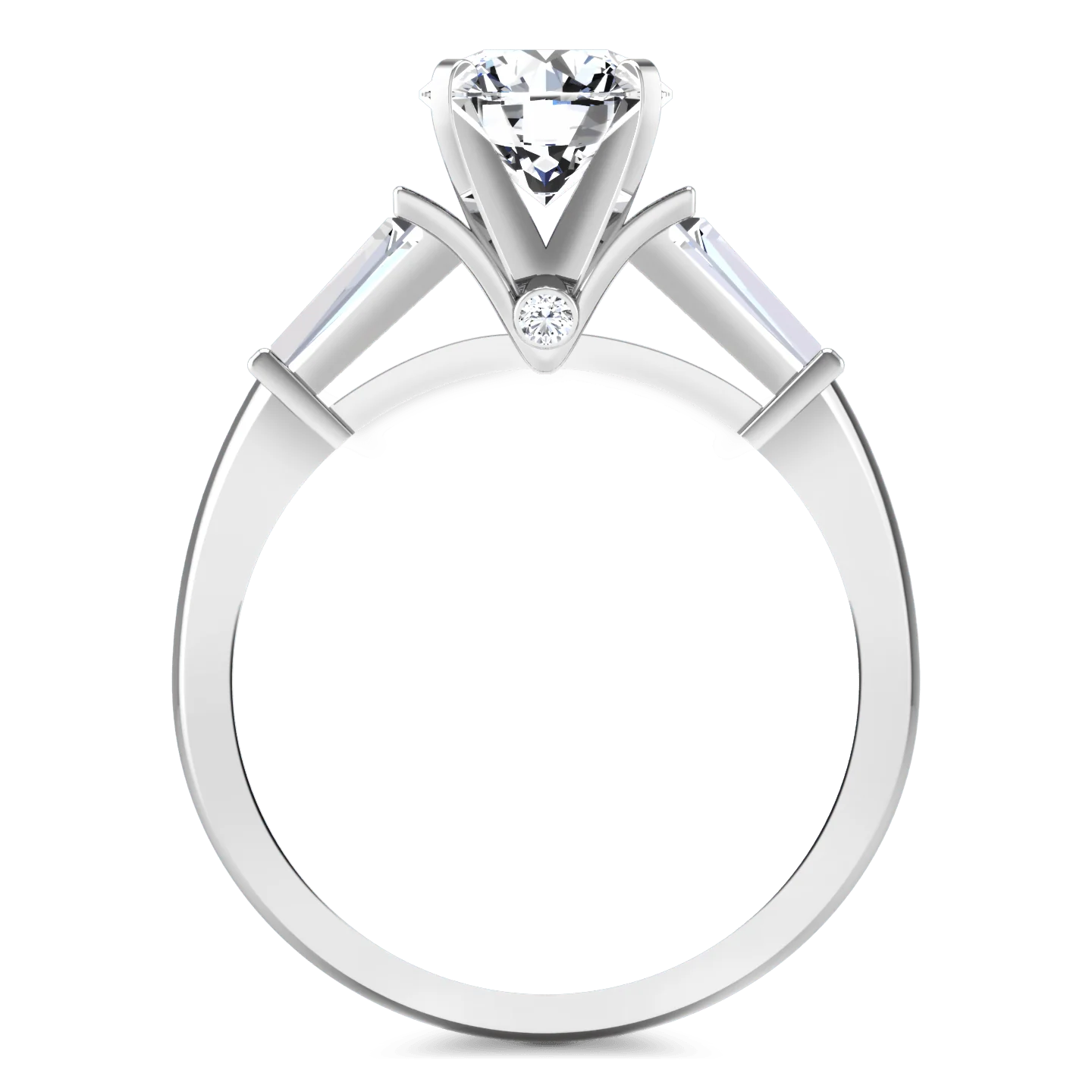 Round Diamond Pave Engagement Ring Classic Baguette 14K White Gold - Image 3