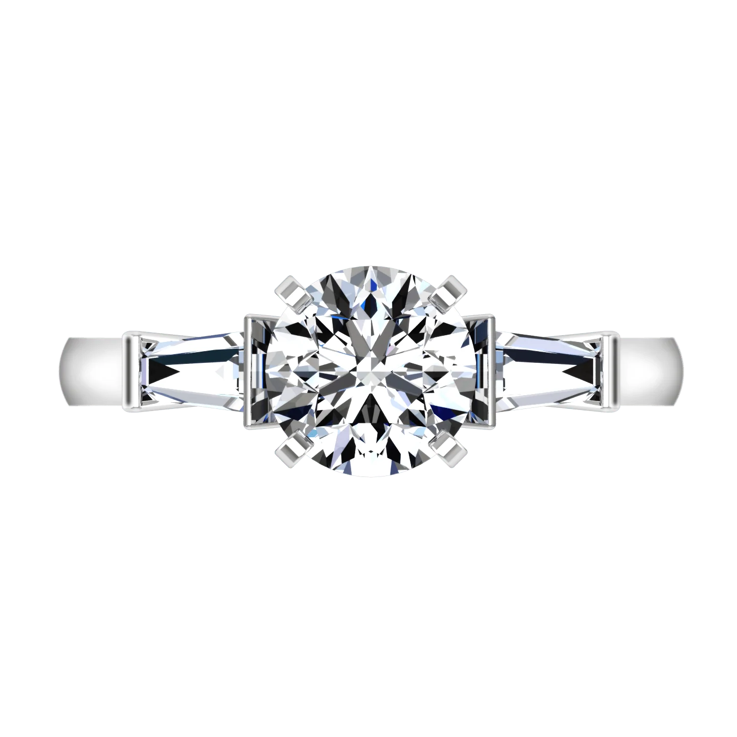 Round Diamond Pave Engagement Ring Classic Baguette 14K White Gold - Image 4