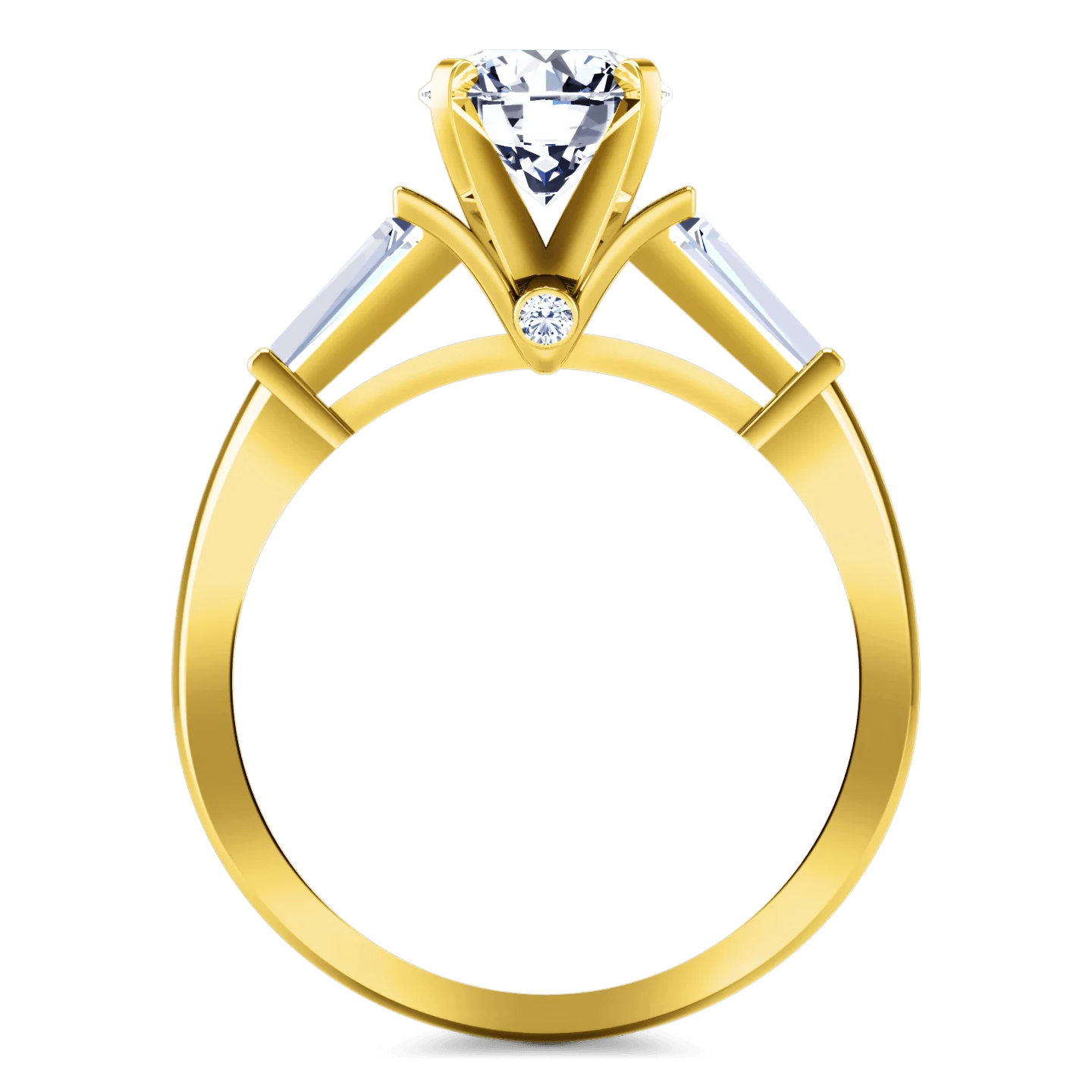 Pave Diamond EngagementRing Classic Baguette 14K Yellow Gold - Image 3