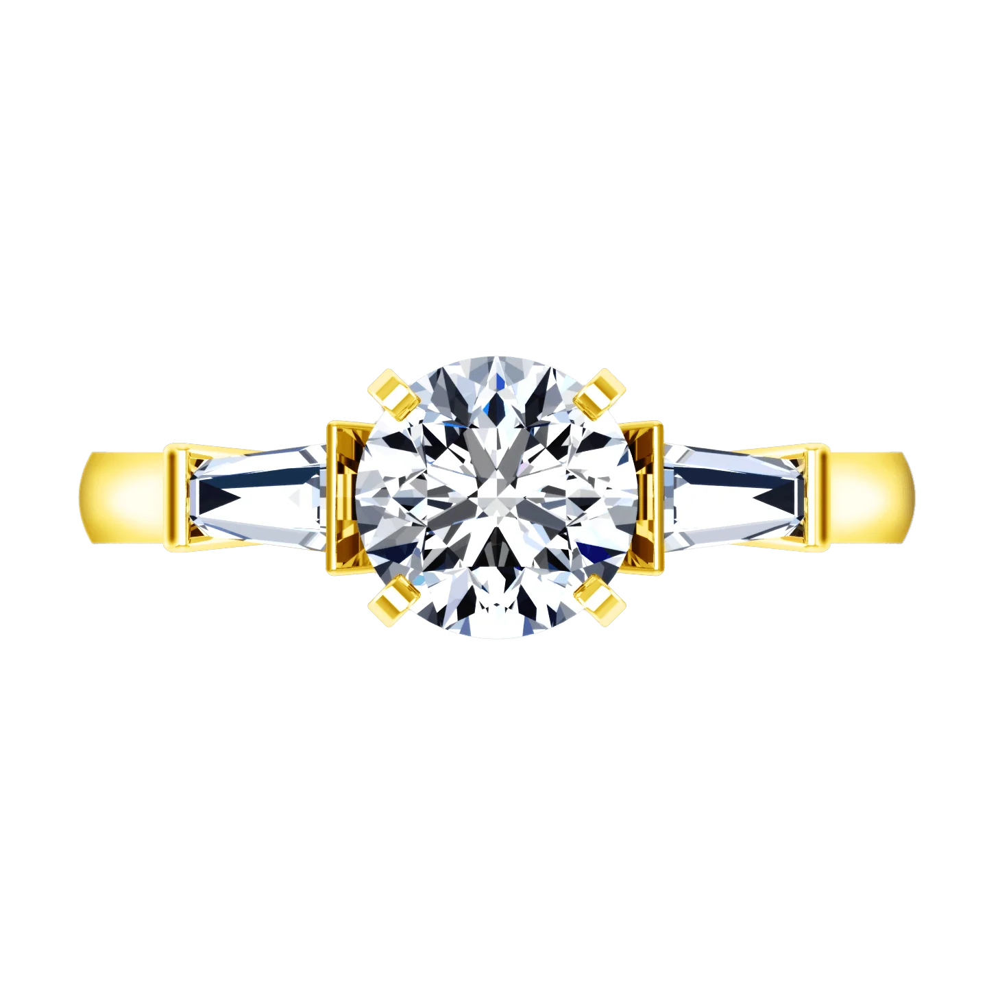 Pave Diamond EngagementRing Classic Baguette 14K Yellow Gold - Image 4