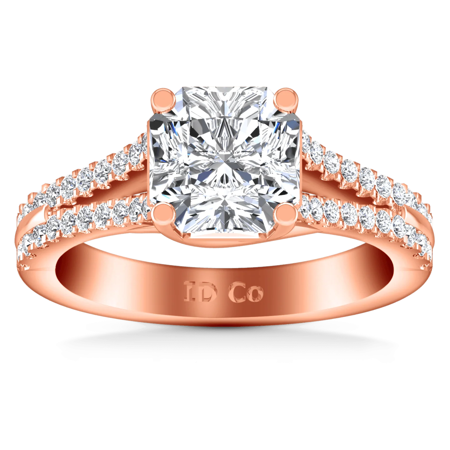 Pave Diamond Cushion Cut Engagement Ring Dahlia 14K Rose Gold