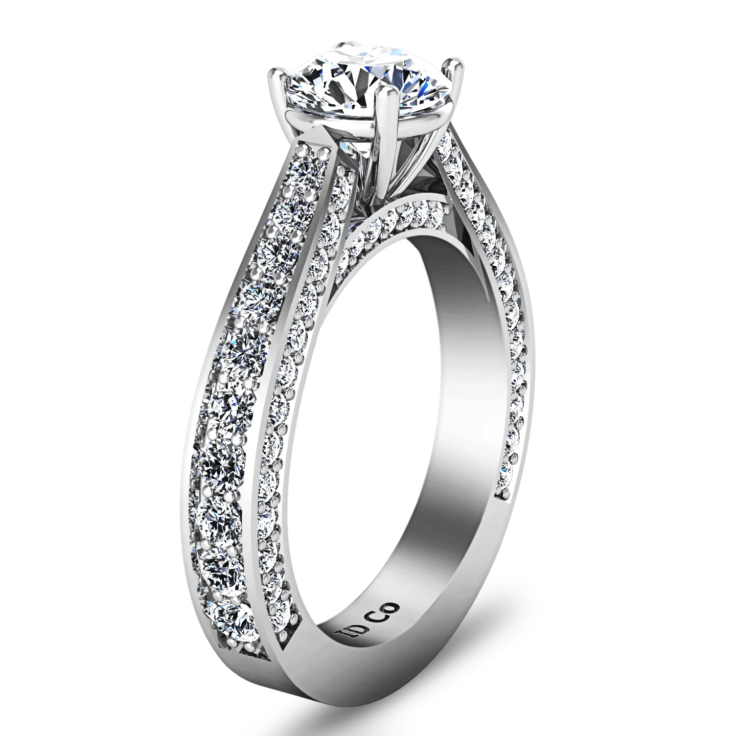 Round Diamond Pave Engagement Ring Elizabeth 14K White Gold - Image 2