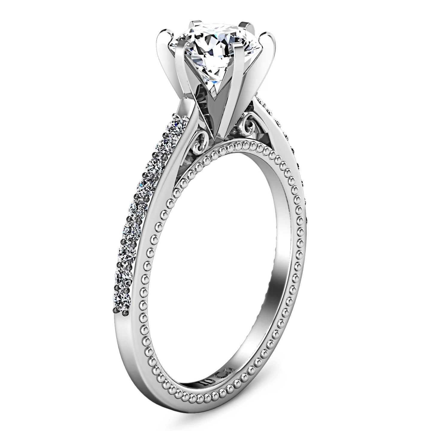 Round Diamond Pave Engagement Ring Embrace 14K White Gold - Image 2