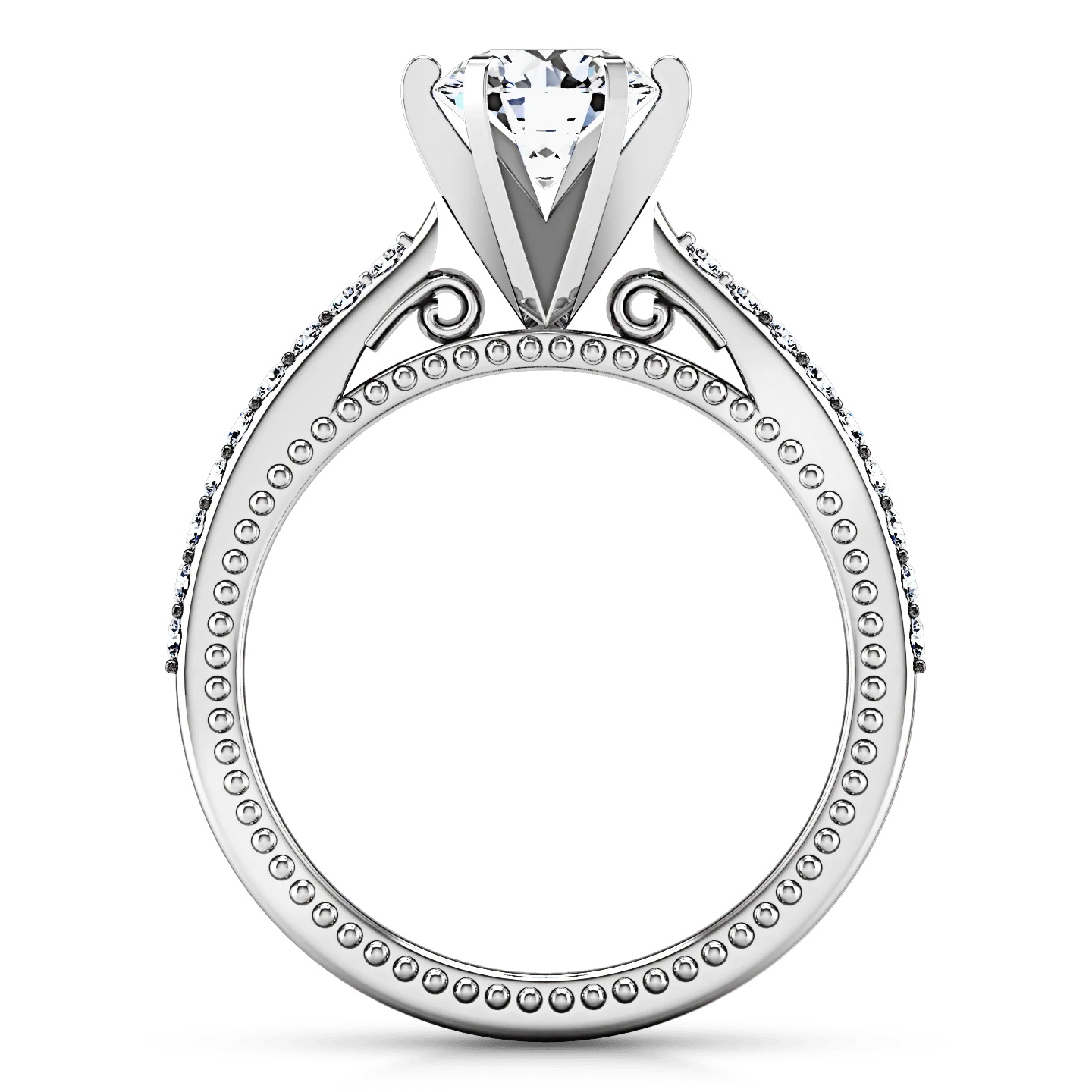 Round Diamond Pave Engagement Ring Embrace 14K White Gold - Image 3