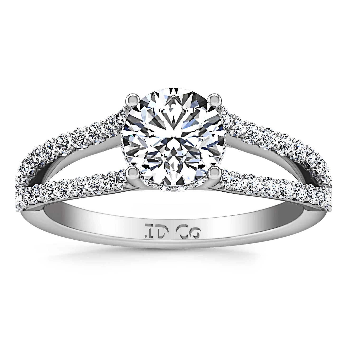 Round Diamond Pave Engagement Ring Fantasia 14K White Gold