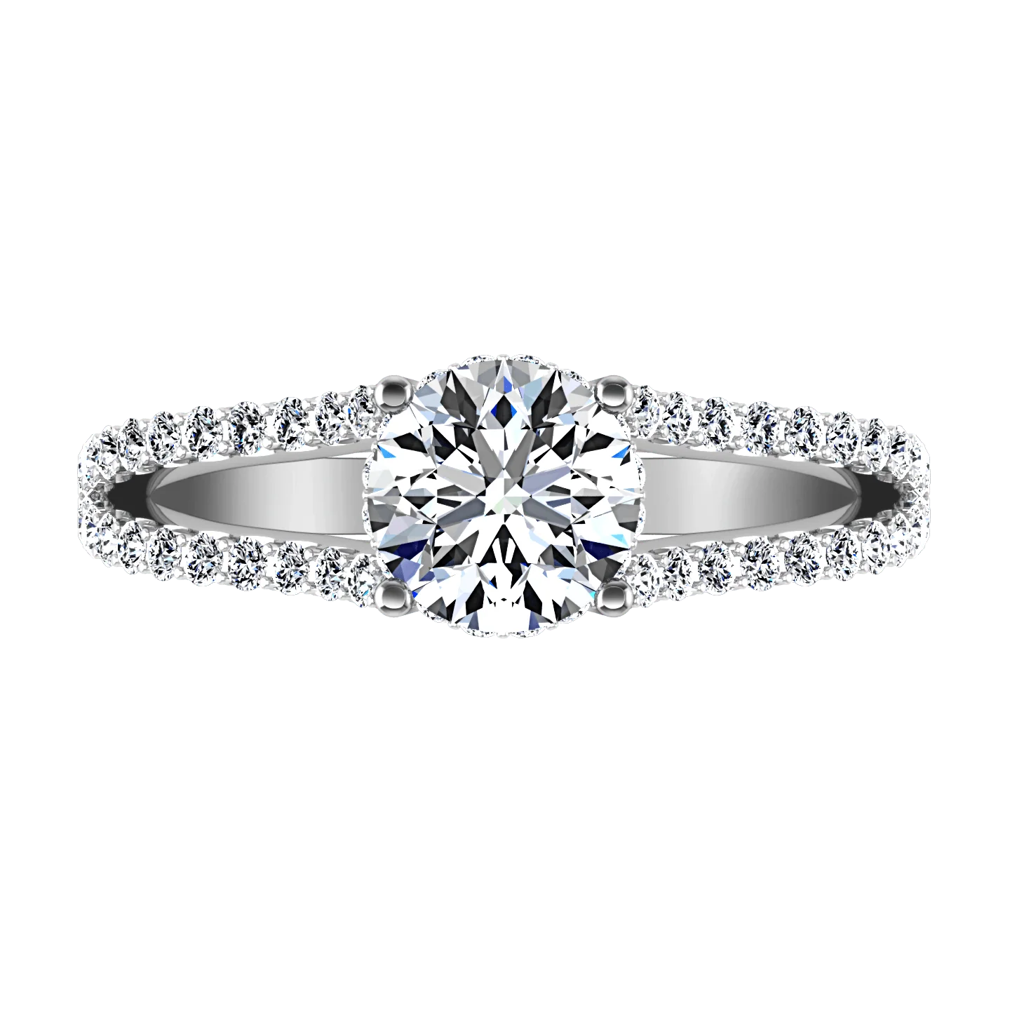 Round Diamond Pave Engagement Ring Fantasia 14K White Gold - Image 4