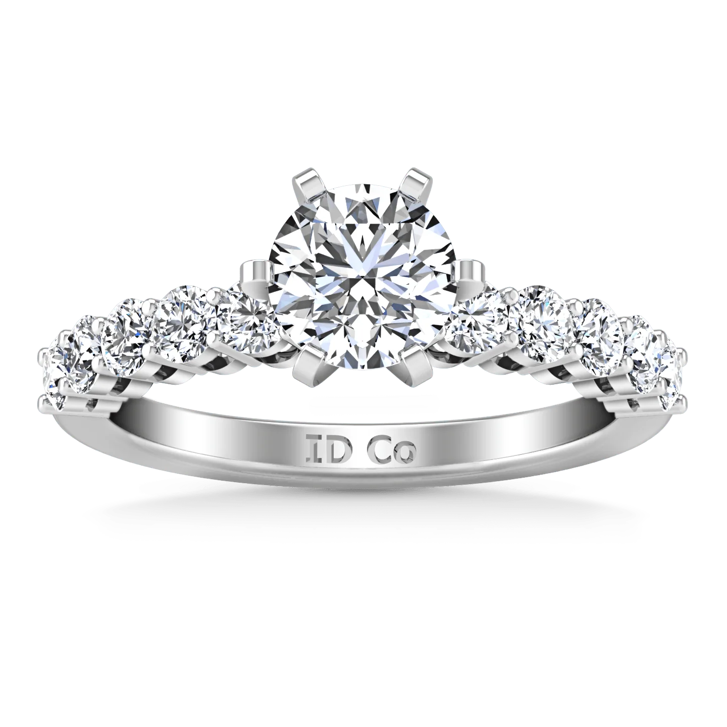 Round Diamond Pave Engagement Ring Fleur 14K White Gold