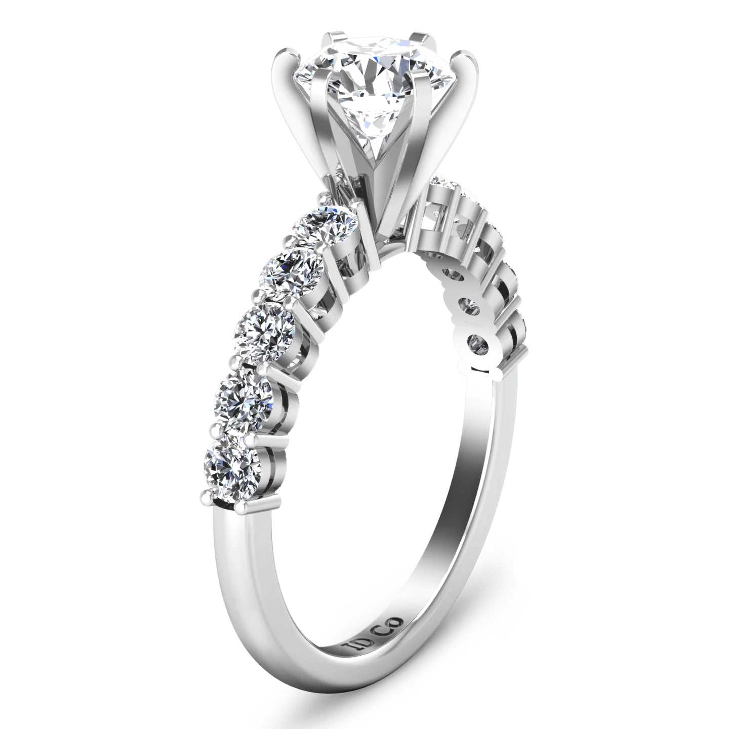 Round Diamond Pave Engagement Ring Fleur 14K White Gold - Image 2