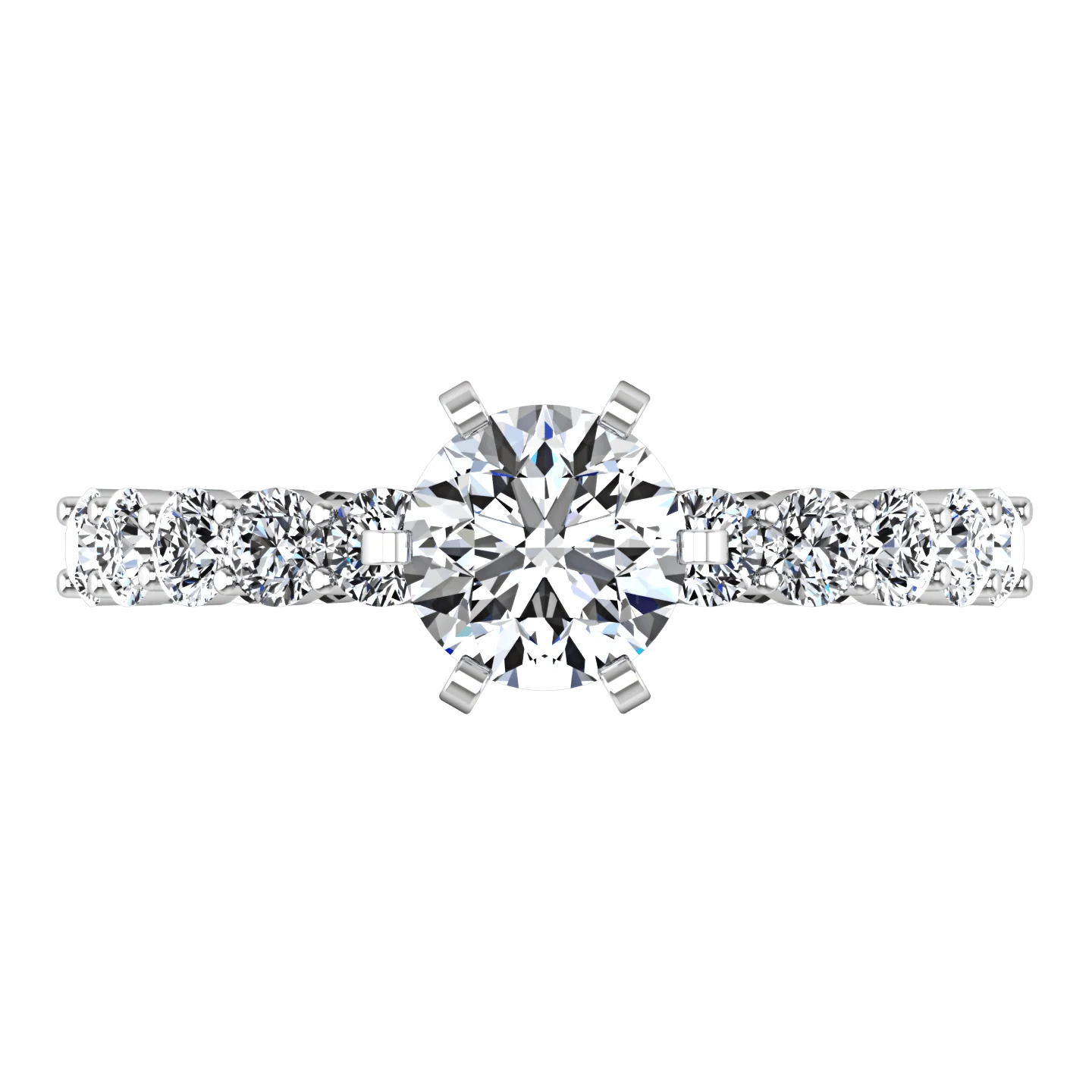 Round Diamond Pave Engagement Ring Fleur 14K White Gold - Image 3
