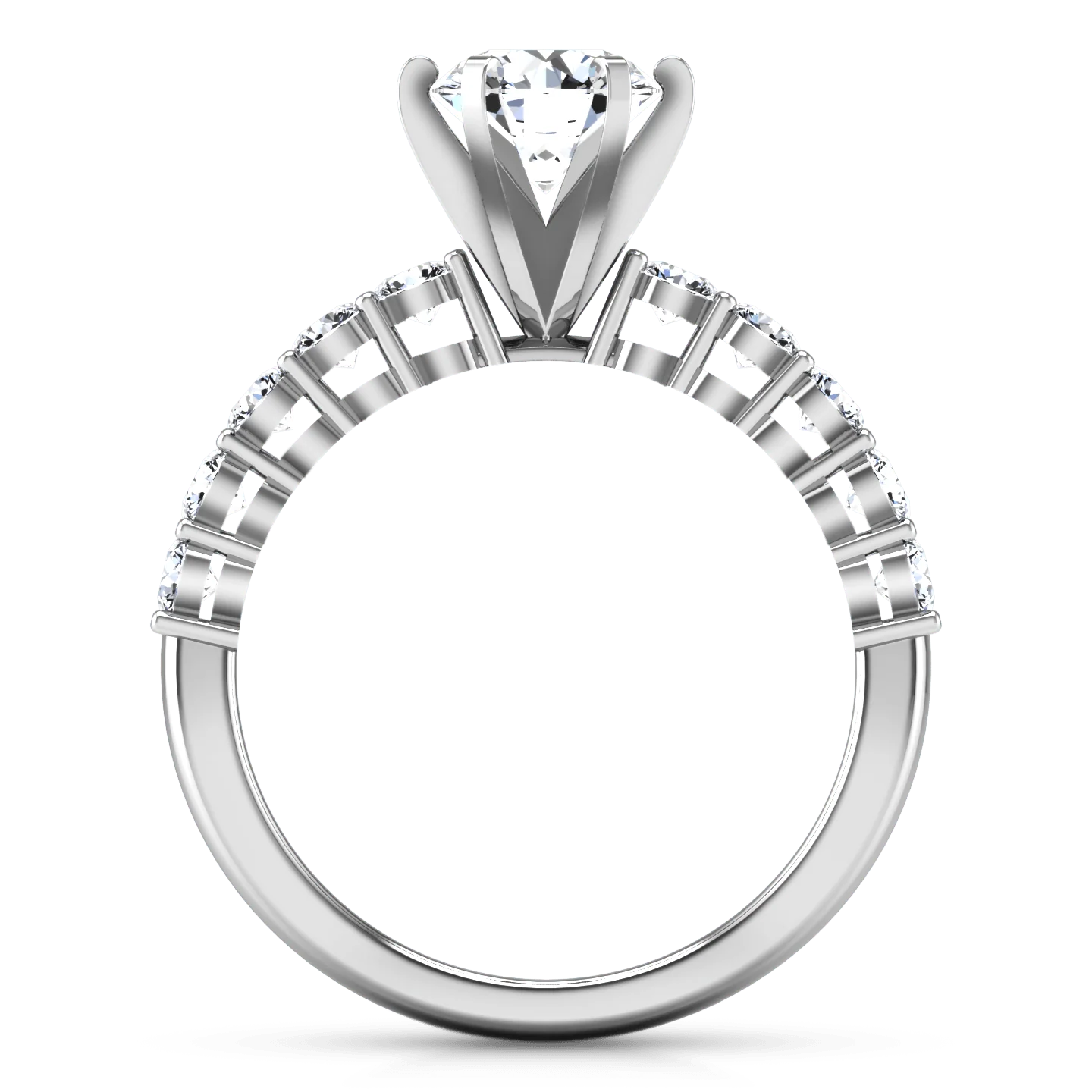 Round Diamond Pave Engagement Ring Fleur 14K White Gold - Image 4