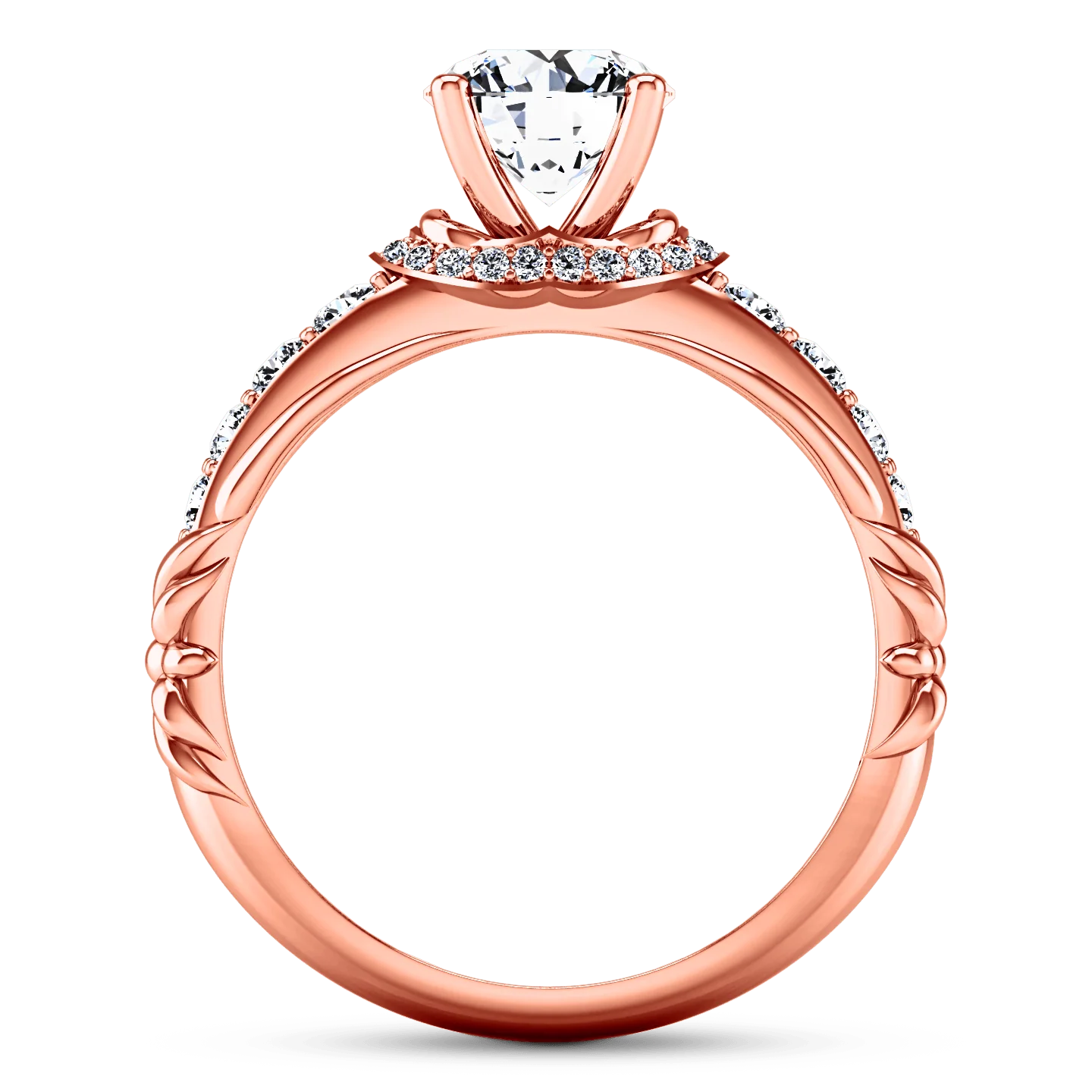 Pave Diamond Engagement Ring Flora 14K Rose Gold - Image 3