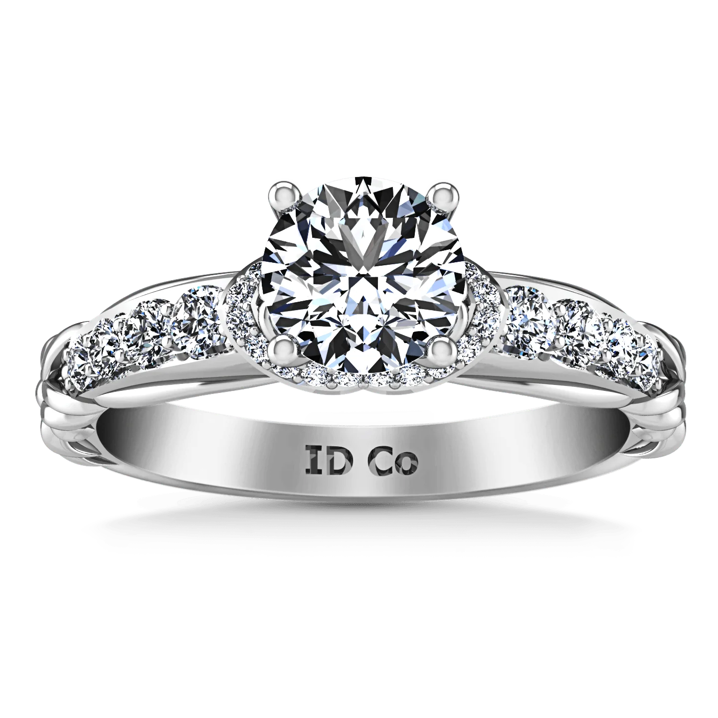 Round Diamond Pave Engagement Ring Flora 14K White Gold