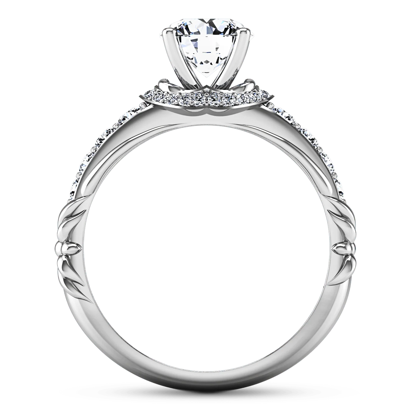 Round Diamond Pave Engagement Ring Flora 14K White Gold - Image 3