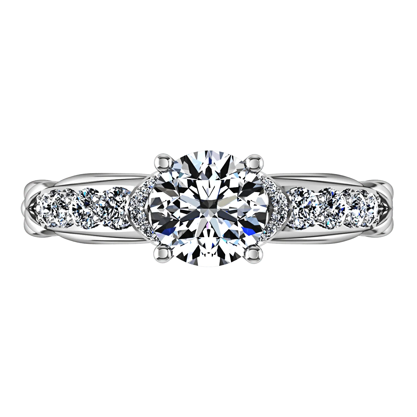 Round Diamond Pave Engagement Ring Flora 14K White Gold - Image 4