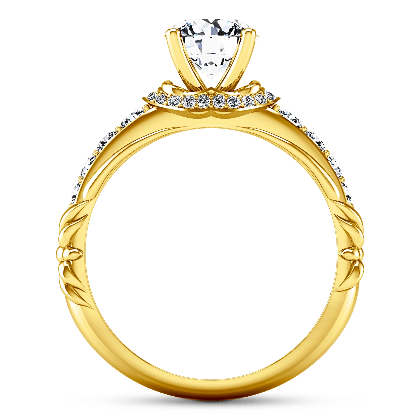 Pave Diamond EngagementRing Flora 14K Yellow Gold - Image 3